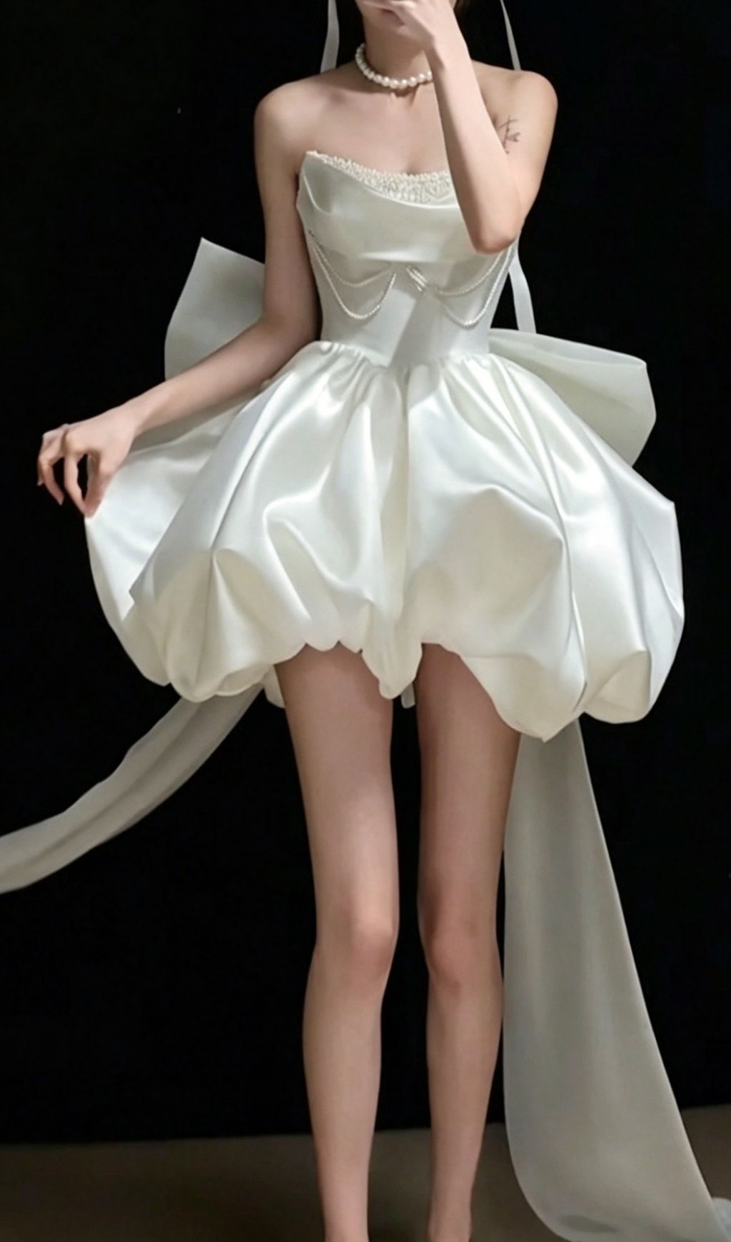 Kukana White Embellished Bow Mini Dress