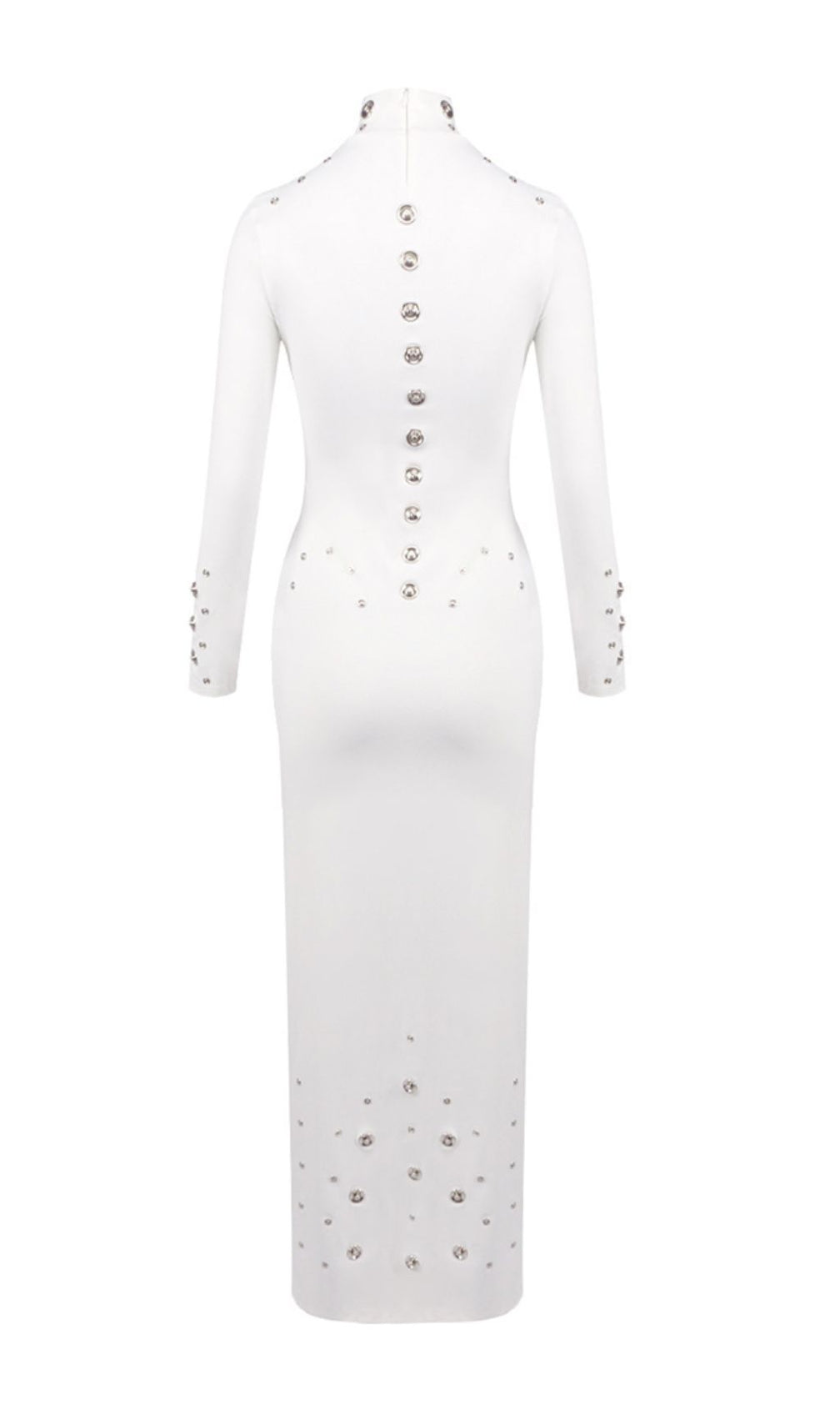 Ishana White Embellished Mock Neck Maxi Gown - Long Sleeve Formal Dress