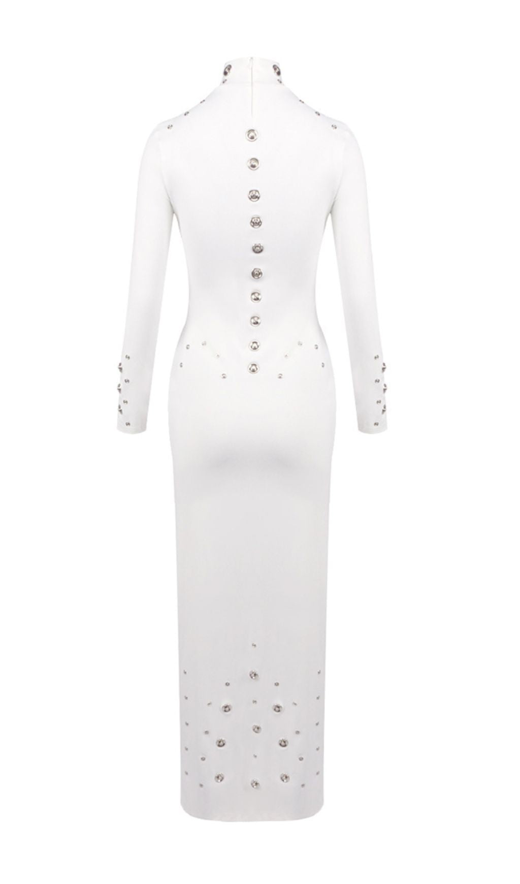 Ishana White Embellished Mock Neck Maxi Gown - Long Sleeve Formal Dress
