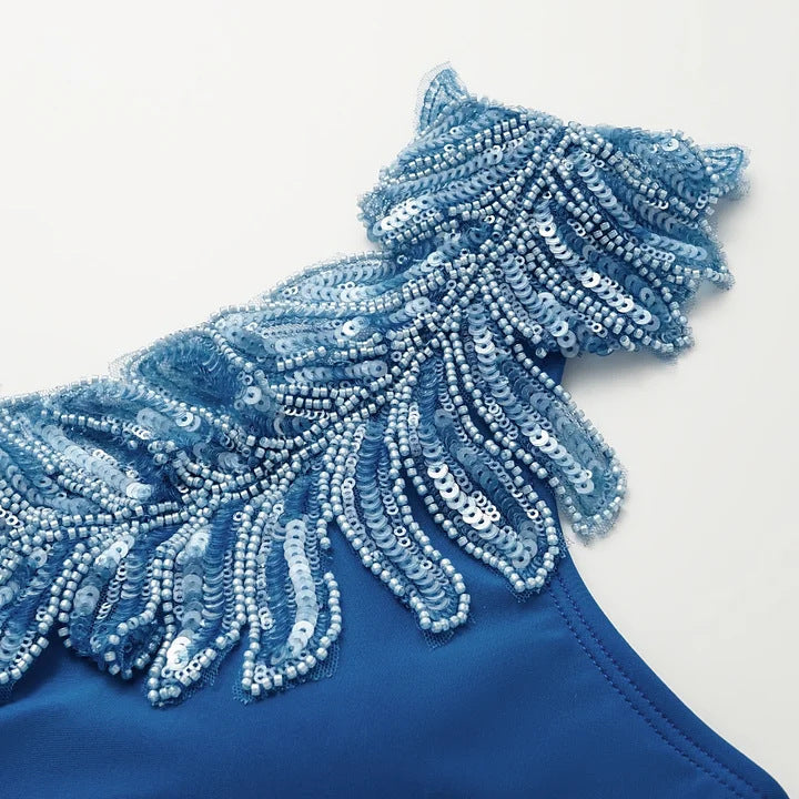 Kristian Blue Sequin One-Piece Swimsuit & Sarong