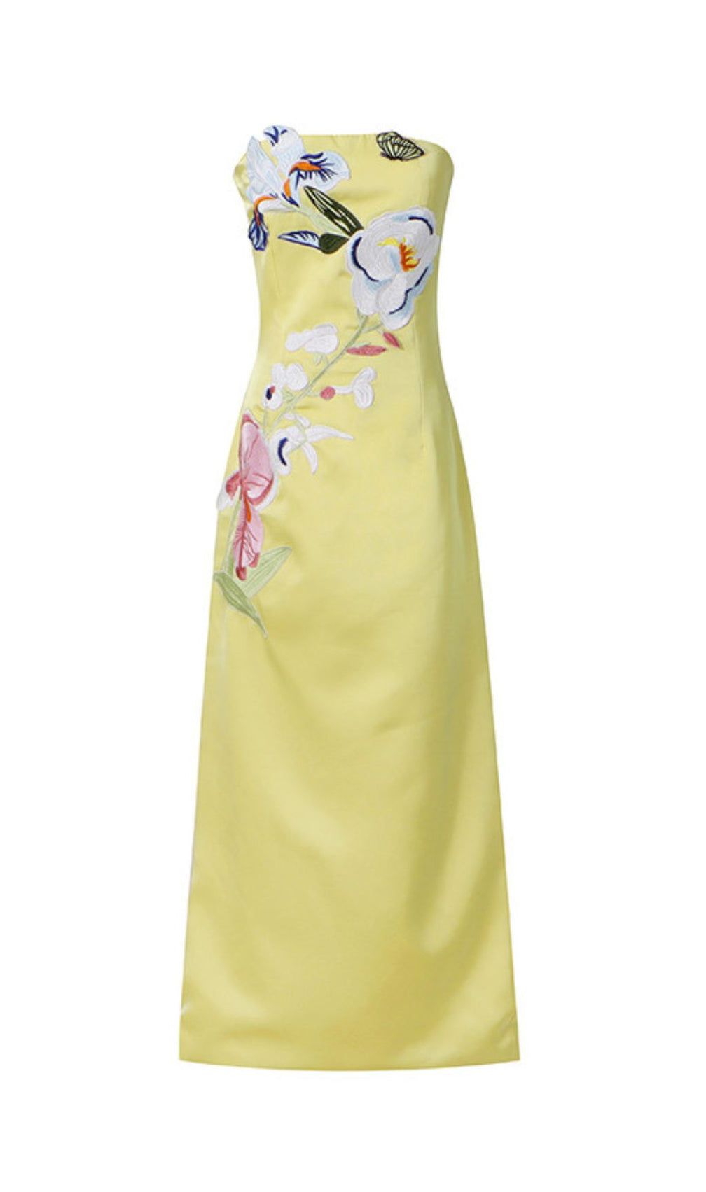 Jeneth Yellow Strapless Flower Maxi Dress