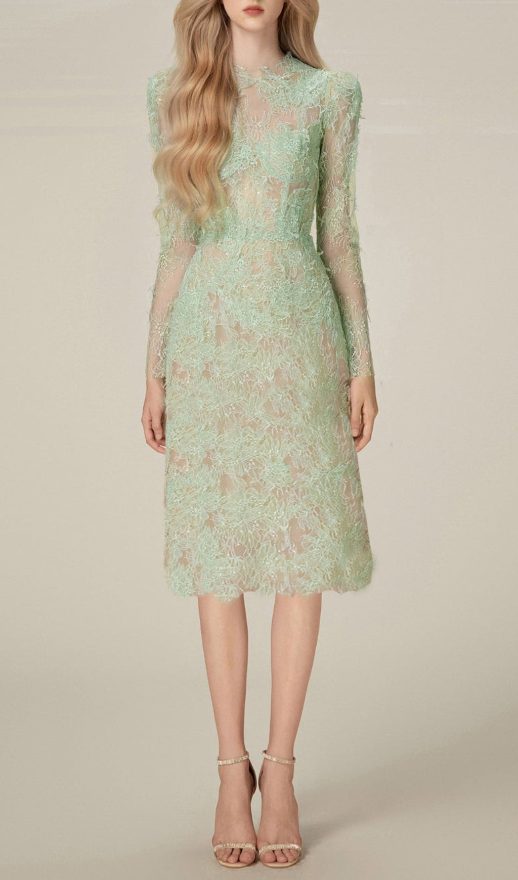 Avril Sequin Embroidered Lace Midi Dress
