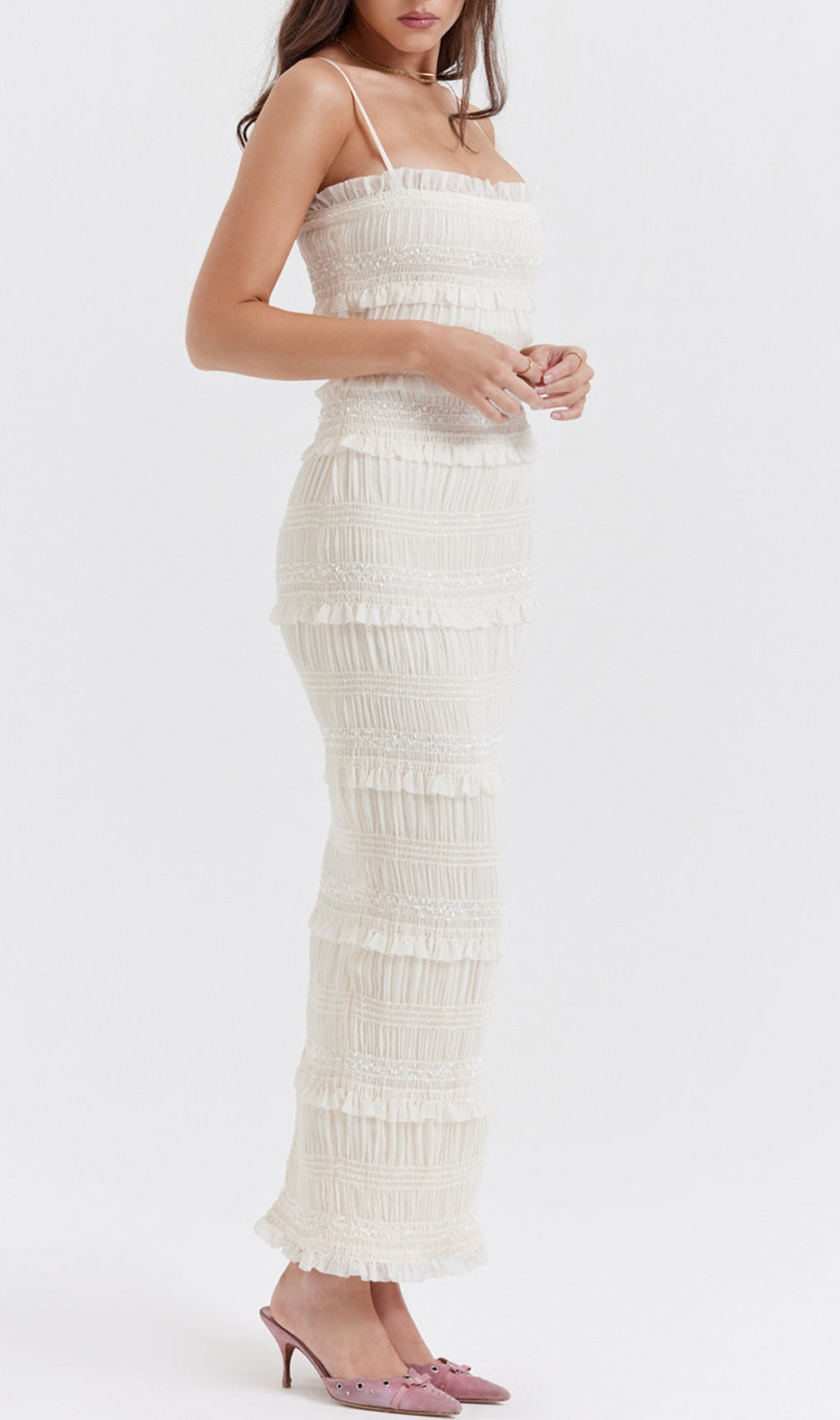 Ivory Sequin Pleat Maxi Dress