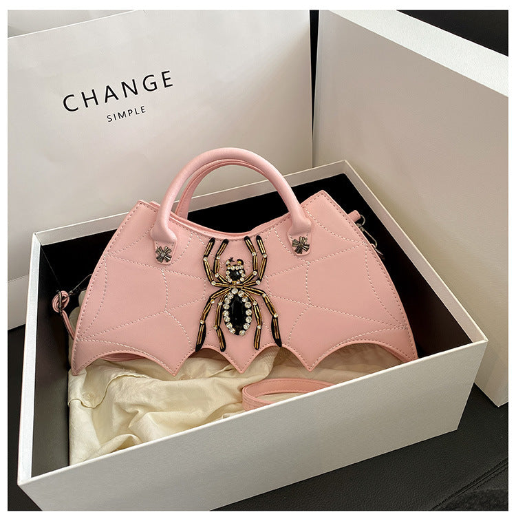 Gothic Bat Wing Spider Crystal Crossbody Bag | Spooky Glam Statement Purse