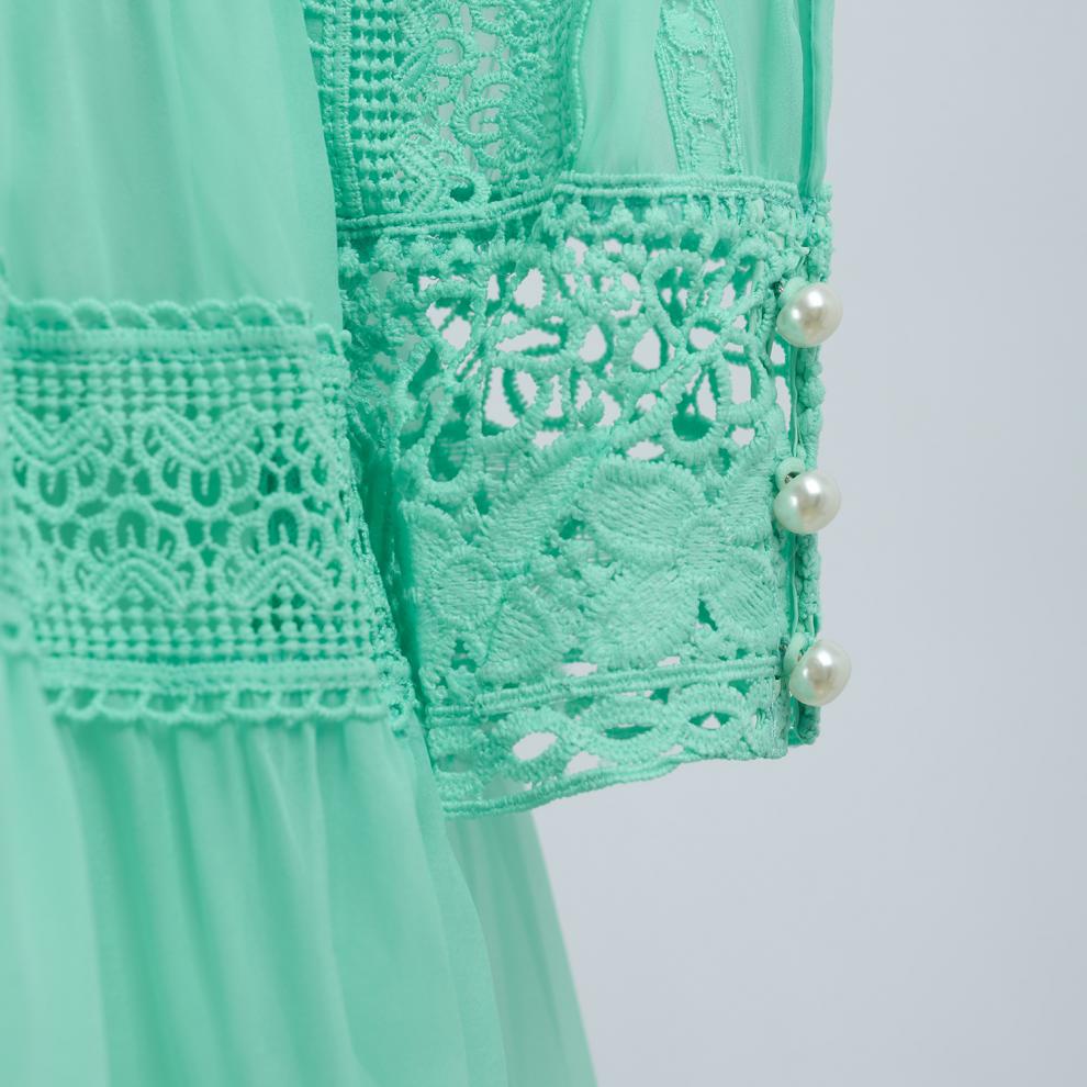 Kamara Ethereal Mint Green Lace Maxi Dress - Long Sleeve Tiered Gown