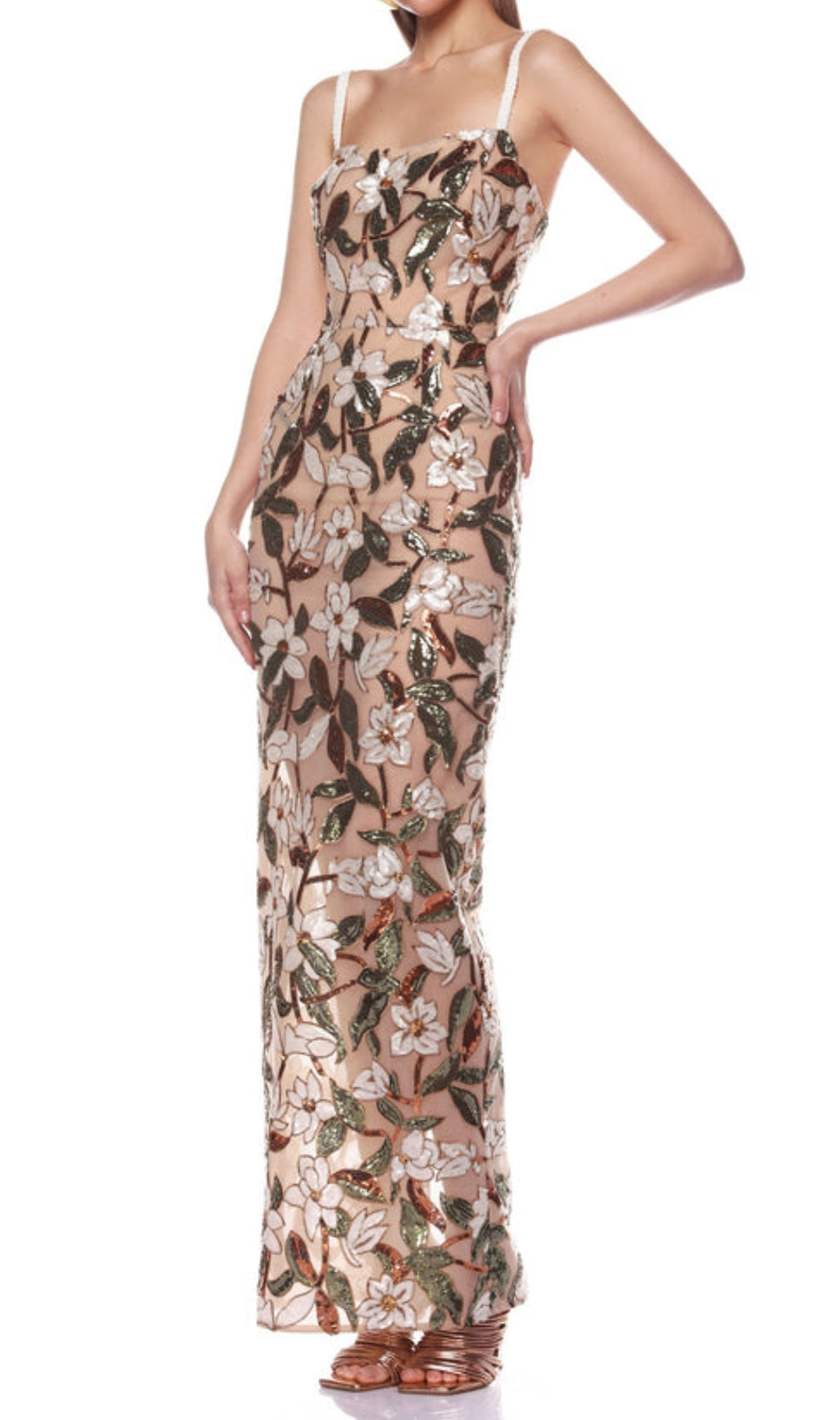 Carsen Strappy Flower Embroidery Maxi Dress