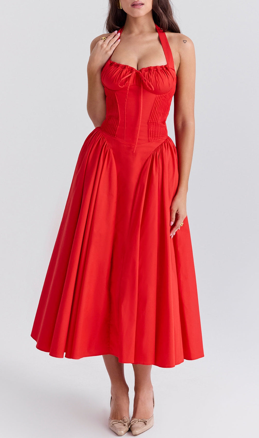 Ashleen Red Halter Midi Dress