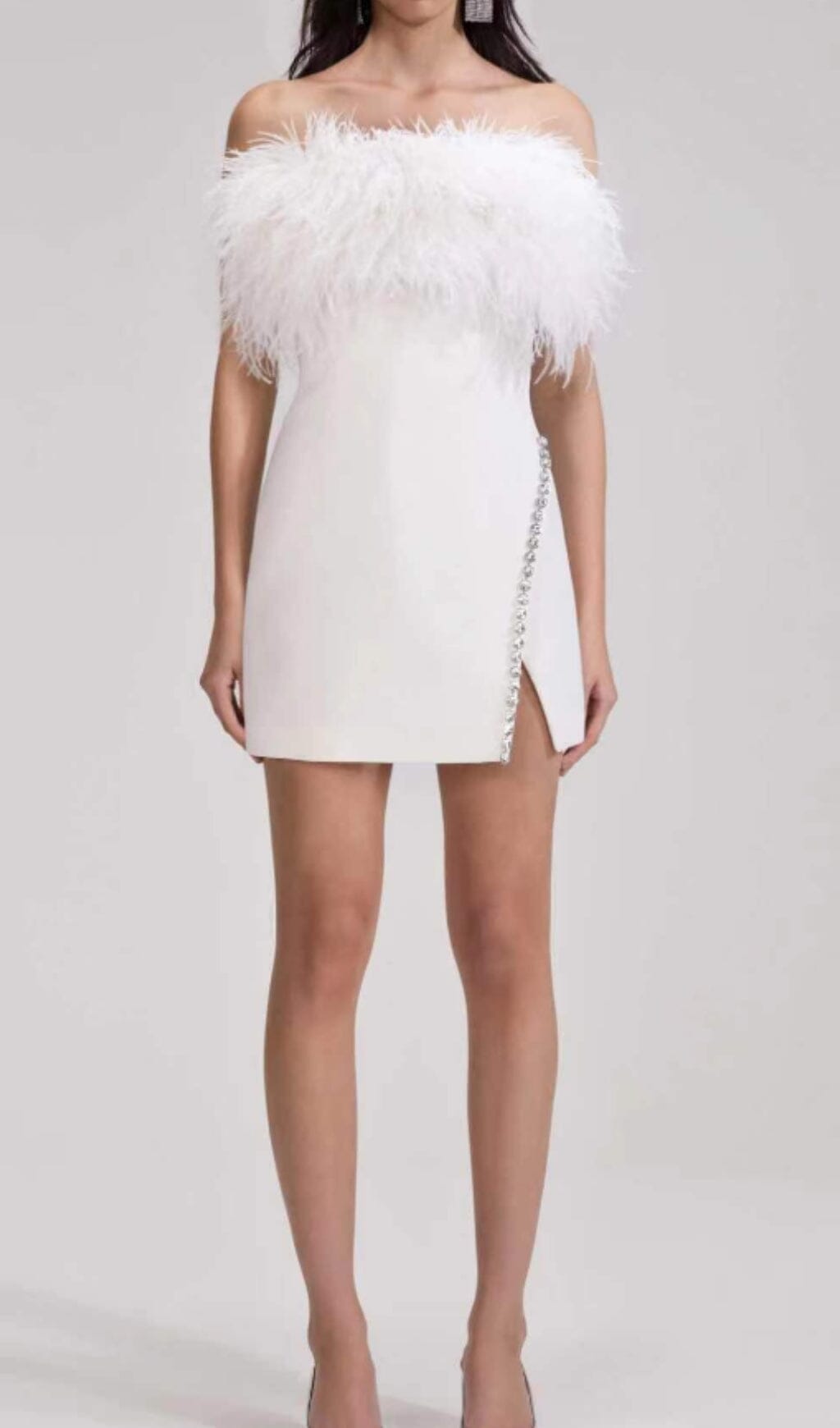 Bandage Feather Crystal Mini Dress In White
