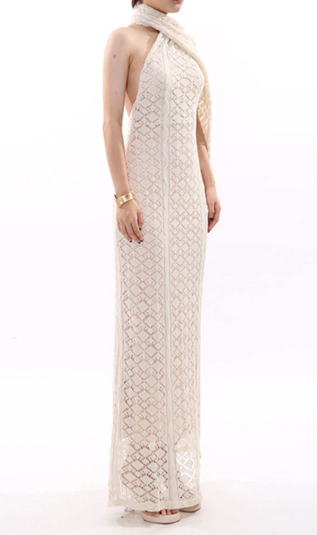 Justo Effortless Chic Backless Lace Knit Maxi Dress