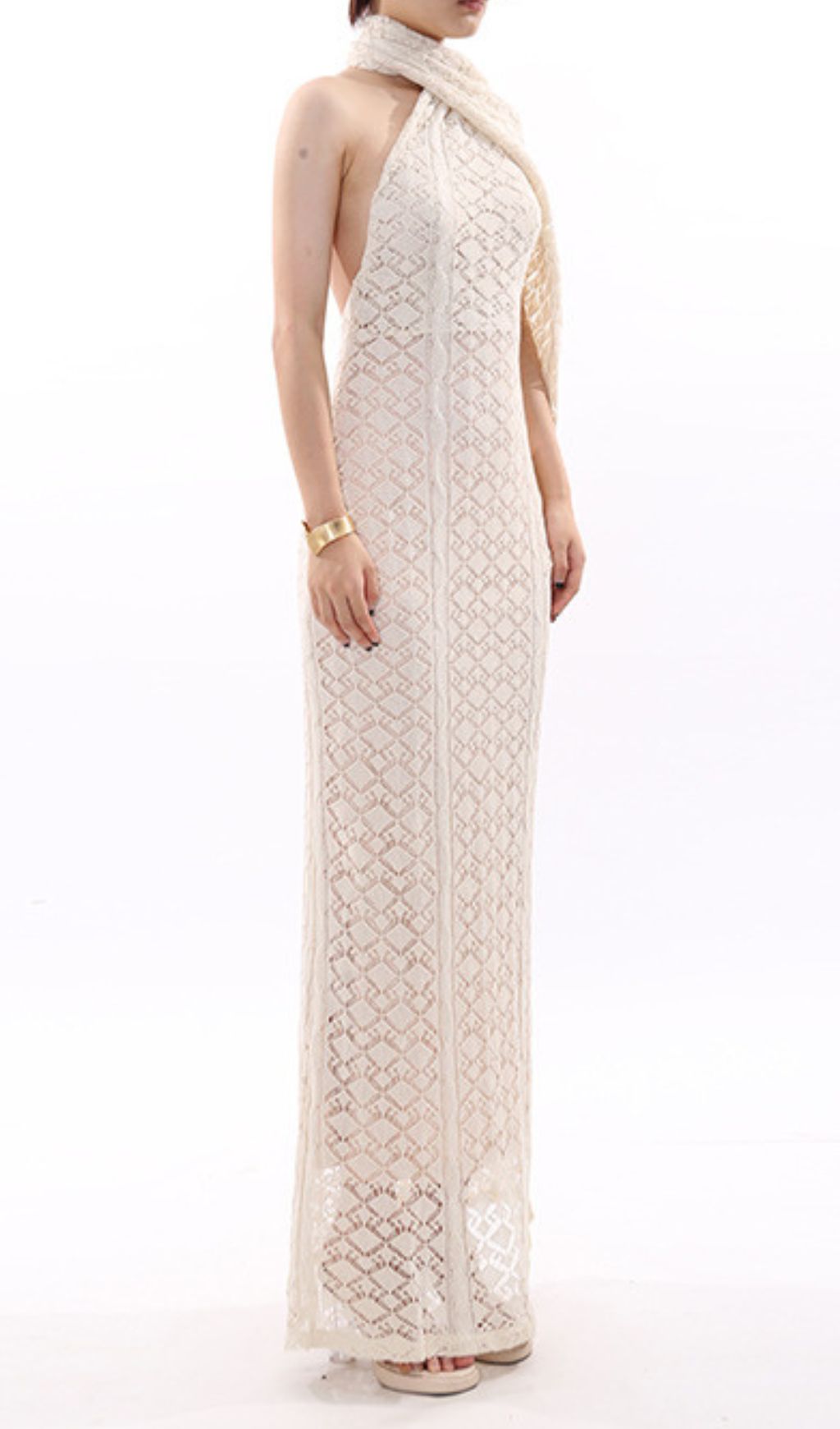 Justo Effortless Chic Backless Lace Knit Maxi Dress
