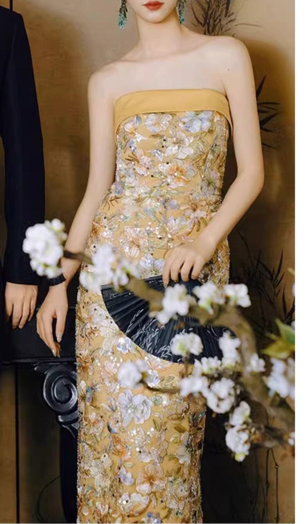 Colista Yellow Flower Embroidery Maxi Dress