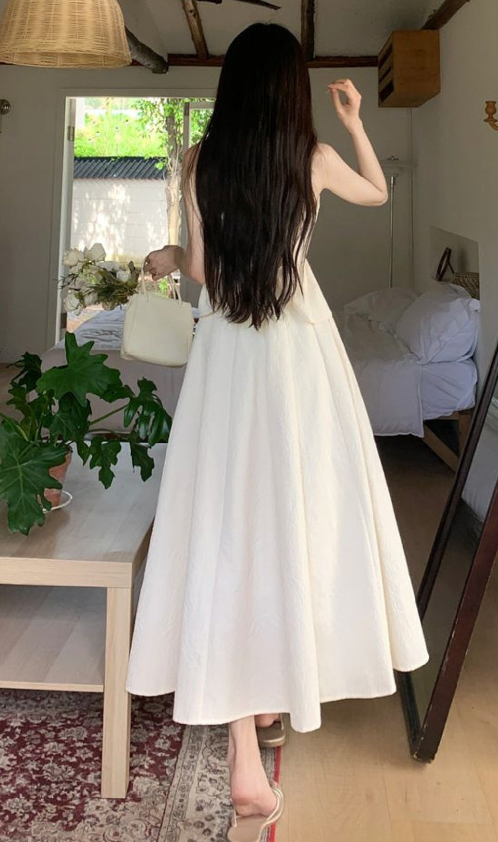 Adjustable Collar Strap Midi Dress