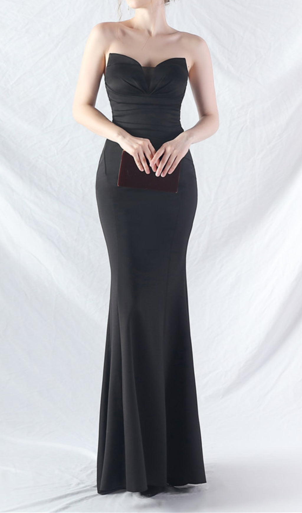Chrina Black Strapless Ruched Maxi Dress