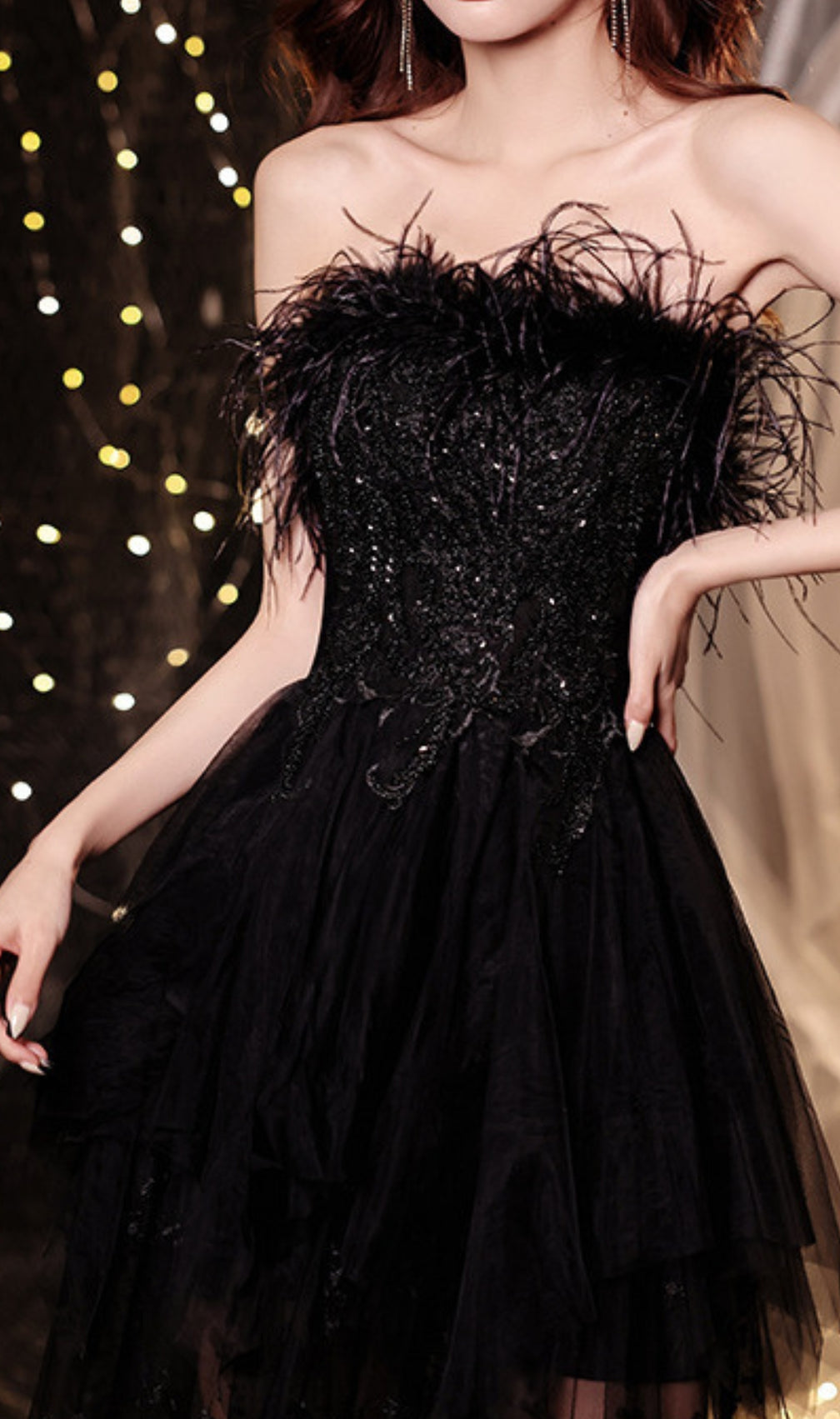 Chiyemi Black Feather Sequin Mesh Maxi Dress