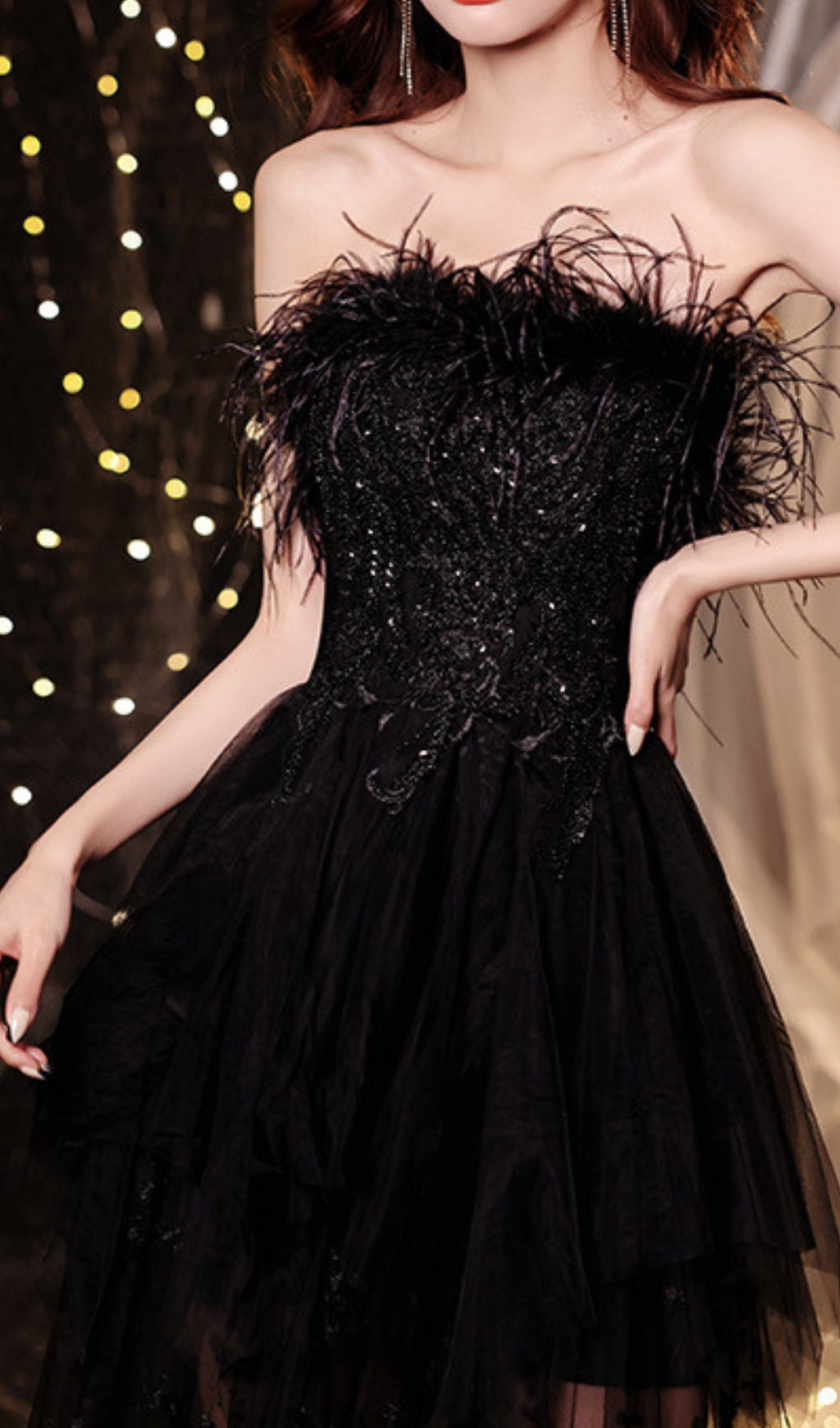 Chiyemi Black Feather Sequin Mesh Maxi Dress