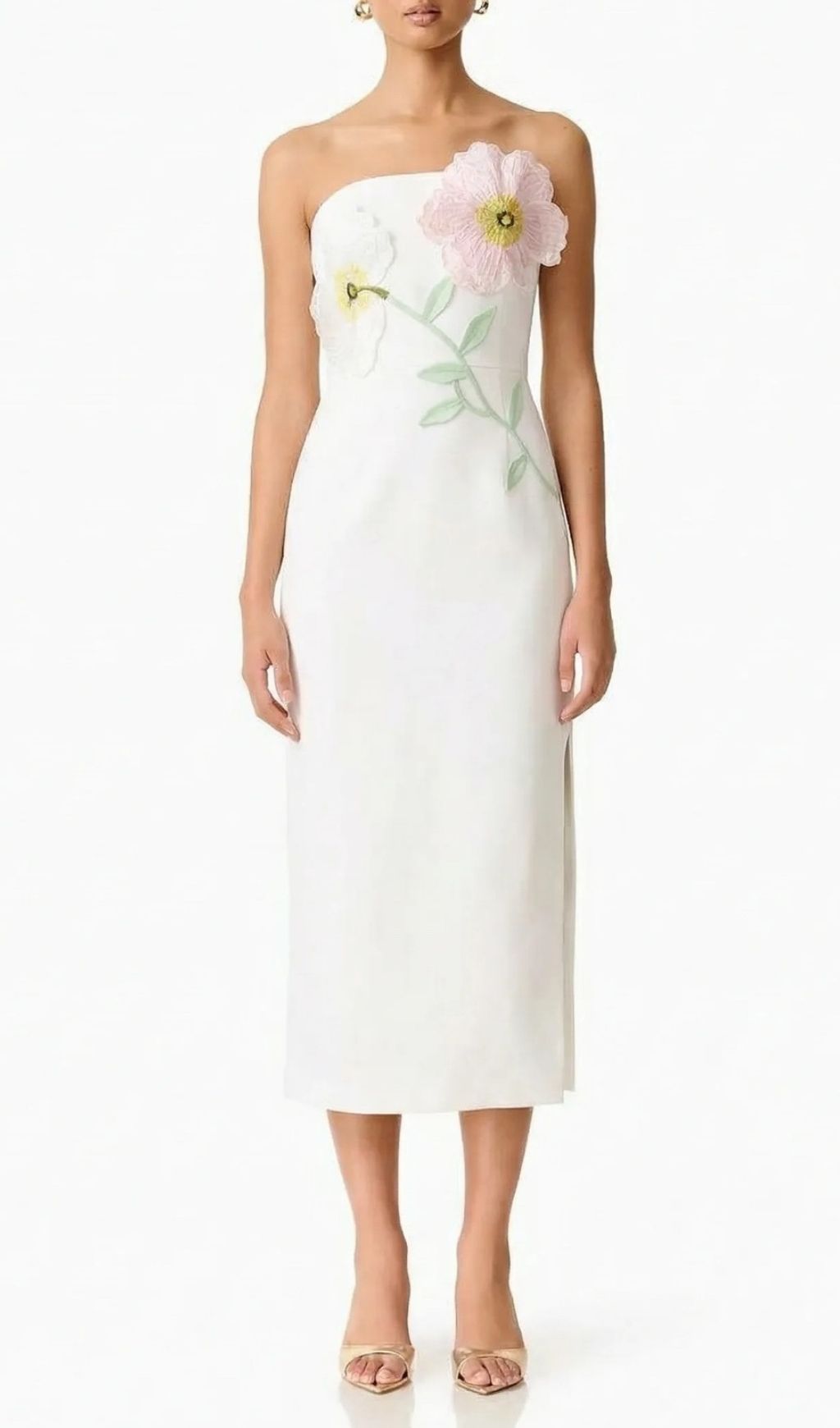 Kifle Blossom White Strapless Floral Embroidered Midi Dress