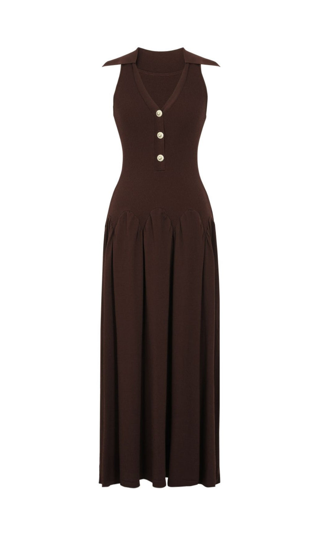 Kimi Coffee Sleeveless V-neck Knit Maxi Dress