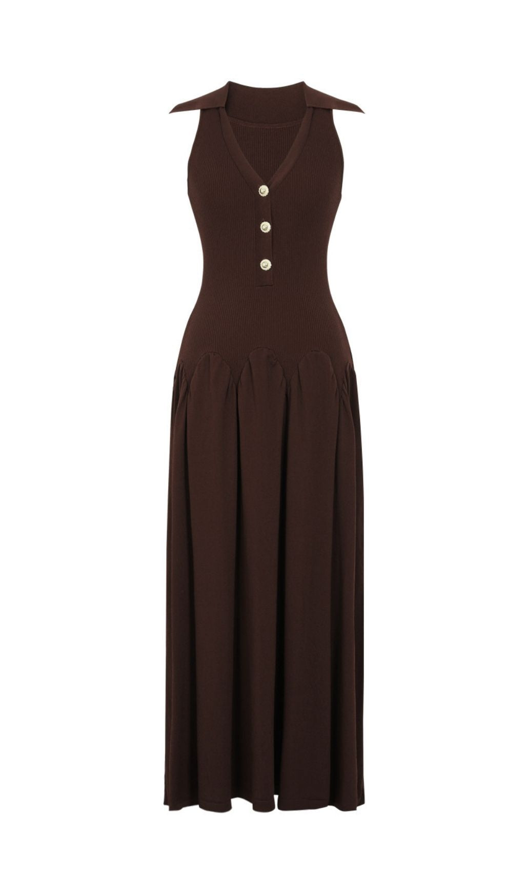 Kimi Coffee Sleeveless V-neck Knit Maxi Dress