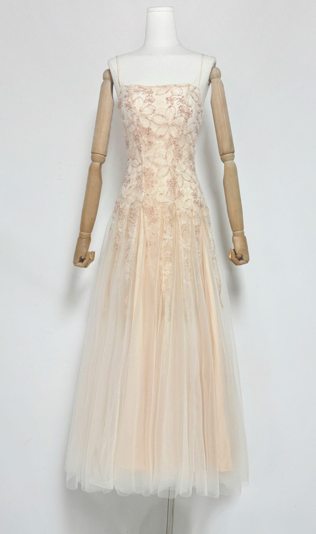 Gustave Strappy Flower Embroidery Mesh Maxi Dress