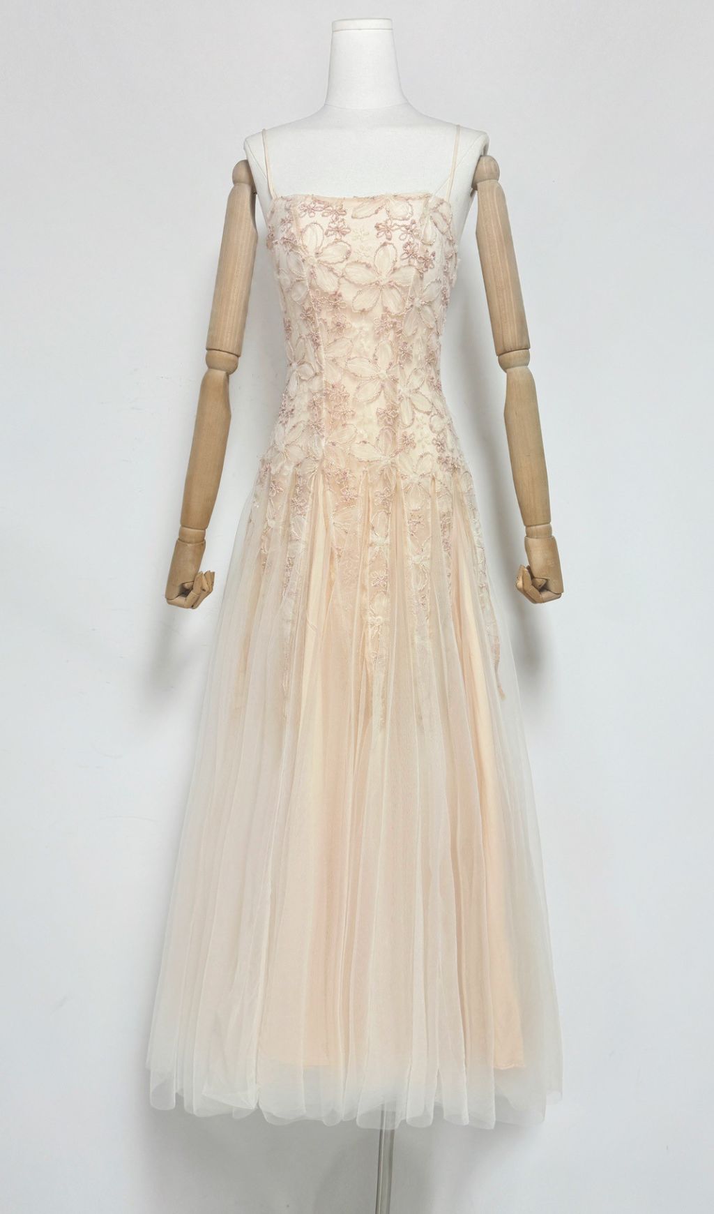 Gustave Strappy Flower Embroidery Mesh Maxi Dress