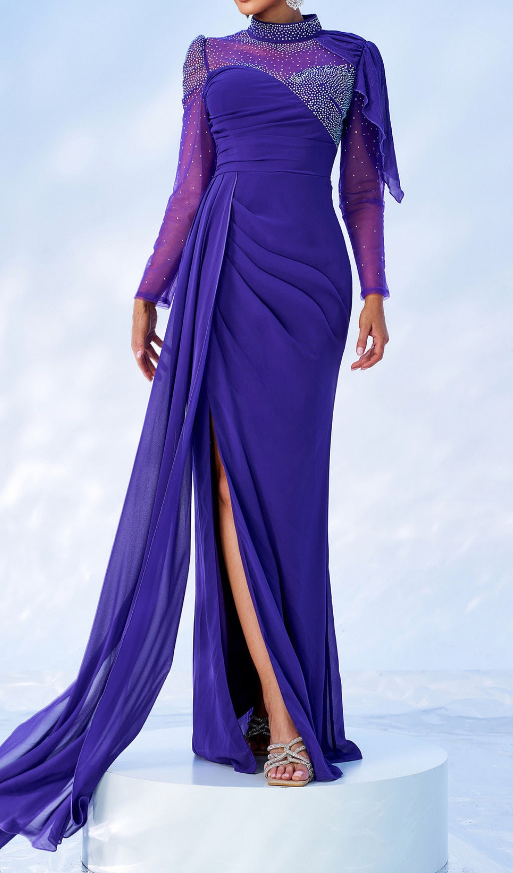 Caressa Purple Long Sleeve Maxi Dress