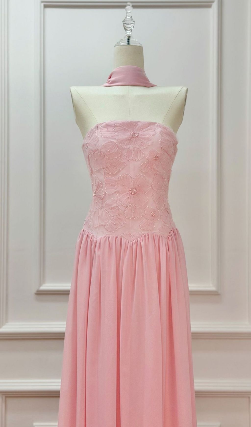 Kenley Blush Pink Strapless Floral Maxi Gown - Elegant Evening Dress for Women