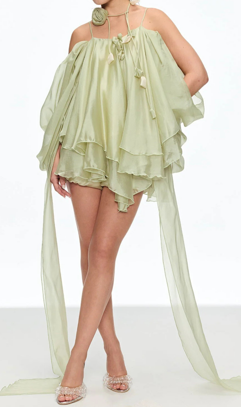 Galini Green Flower Mini Dress