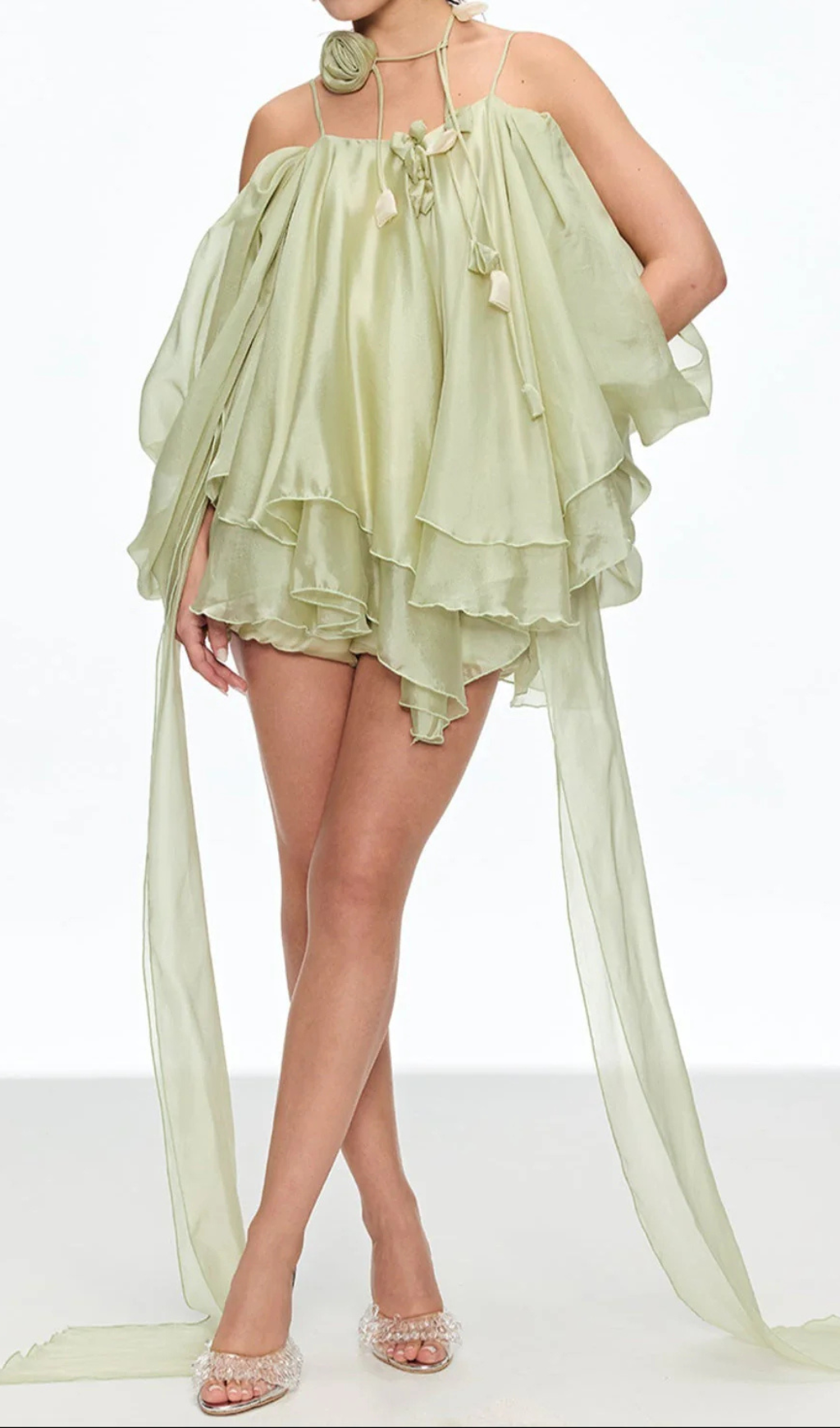 Galini Green Flower Mini Dress
