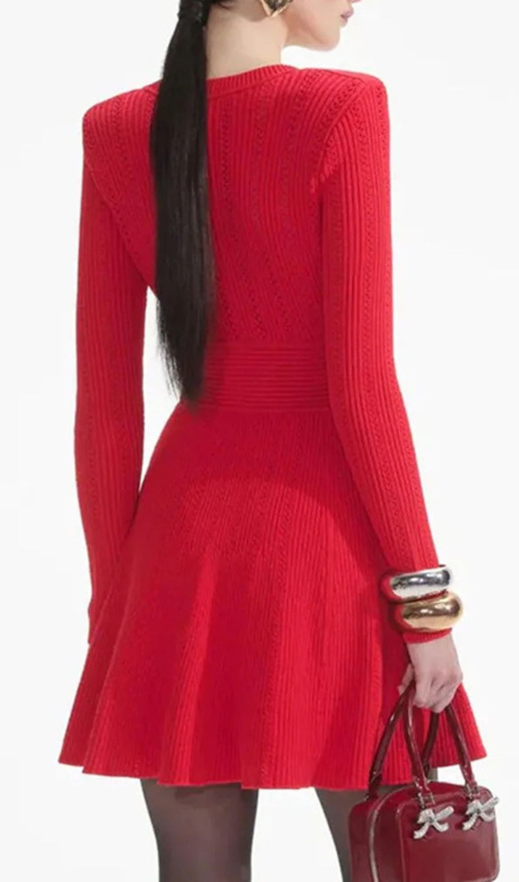 Hewitt Sweetheart Knit Mini Dress - Romantic Red Long Sleeve with Heart Buttons