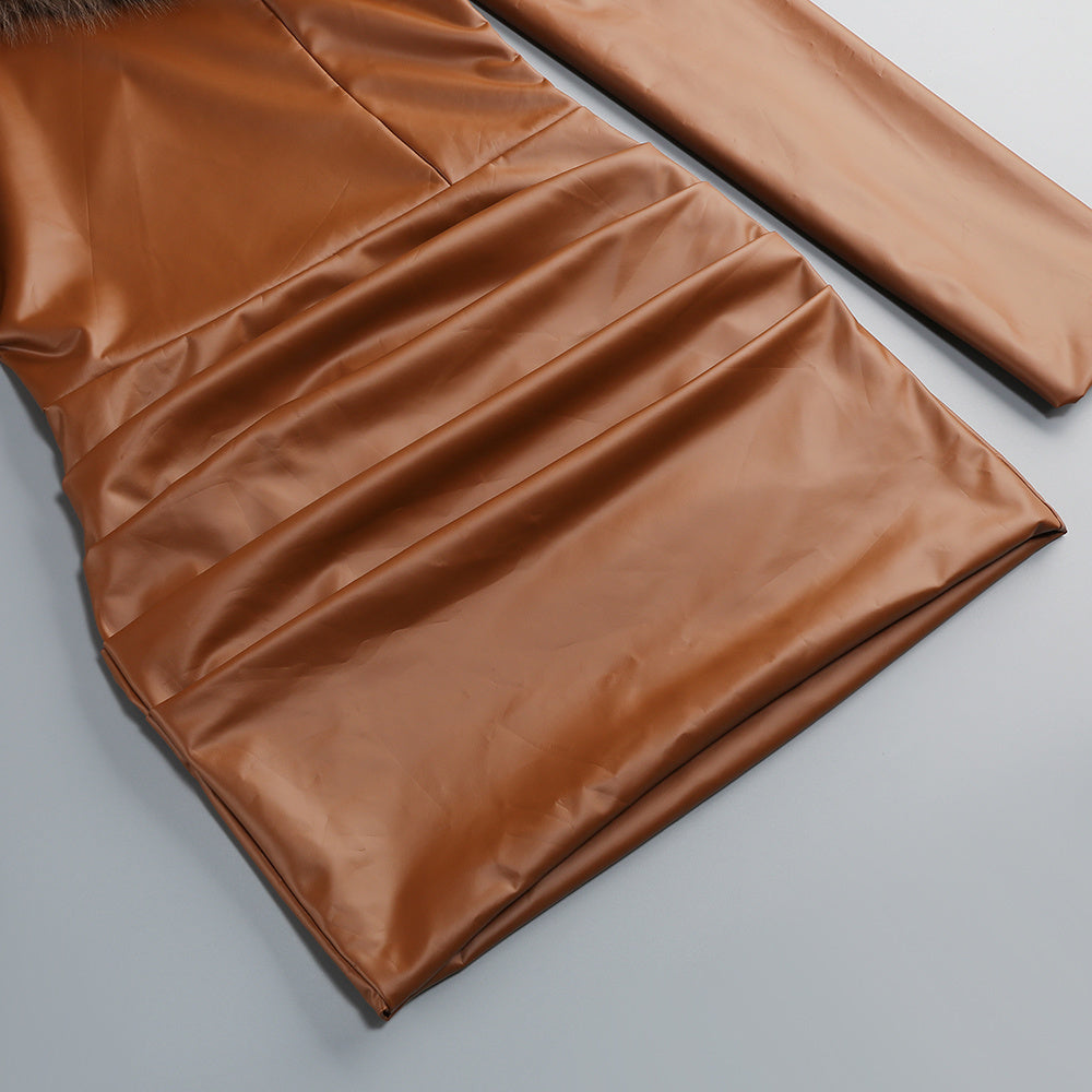 João Daring Faux Leather & Faux Fur Asymmetrical Mini Dress