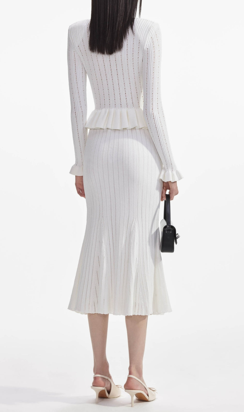 Cletus White Knit Long Sleeve Midi Dress