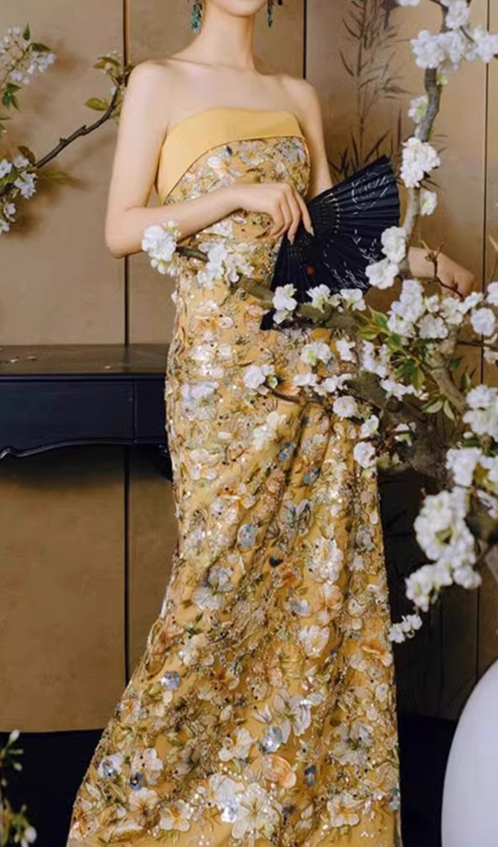 Colista Yellow Flower Embroidery Maxi Dress