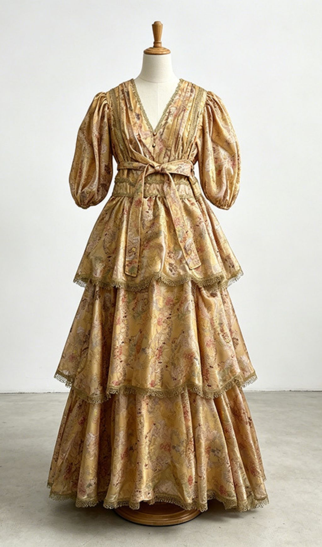 Kirsten Yellow Printed Puff Sleeve Midi Dress