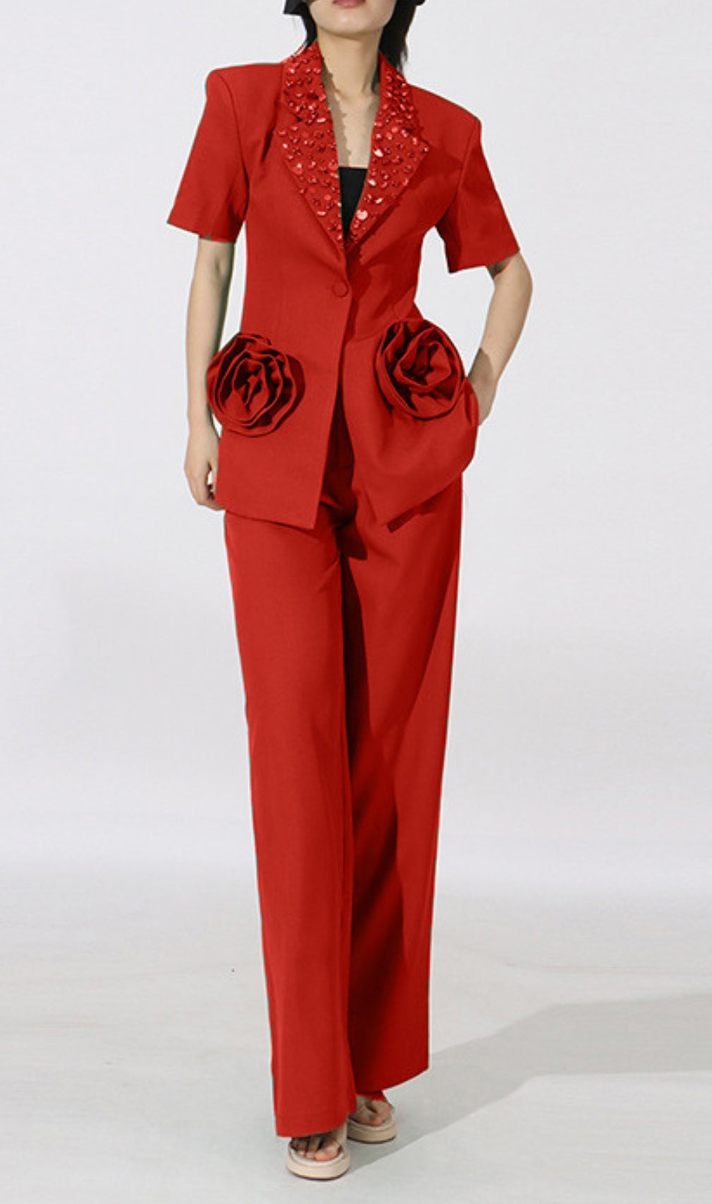 Enola Flower Diamond Blazer & Pants Set