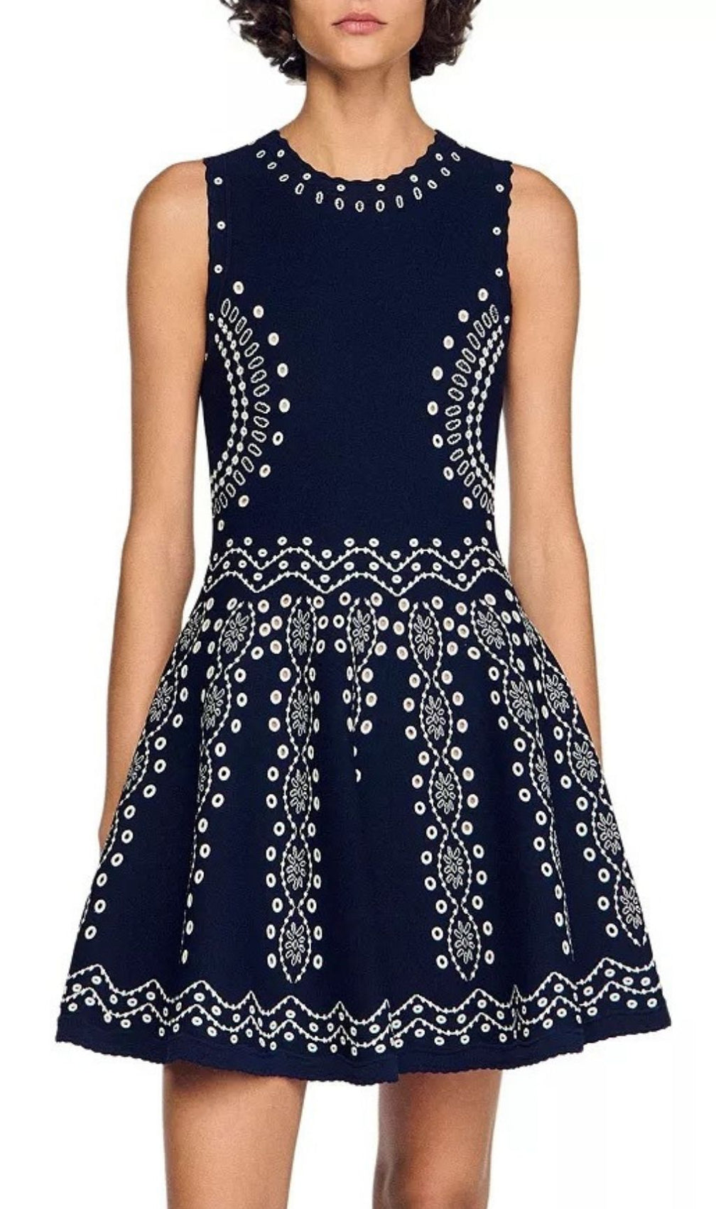 Capri Chic Navy & White Geometric Knit Fit & Flare Dress