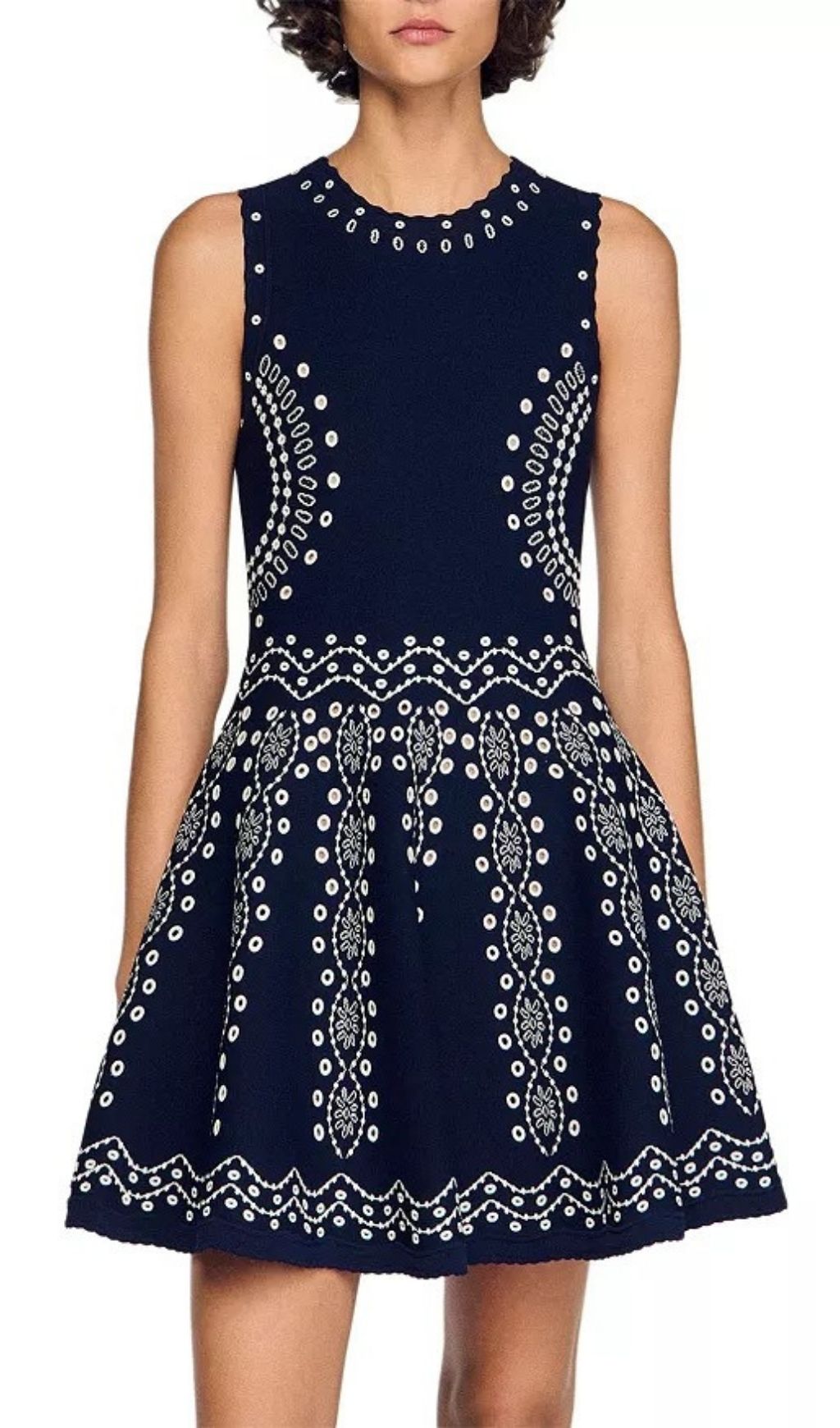Capri Chic Navy & White Geometric Knit Fit & Flare Dress