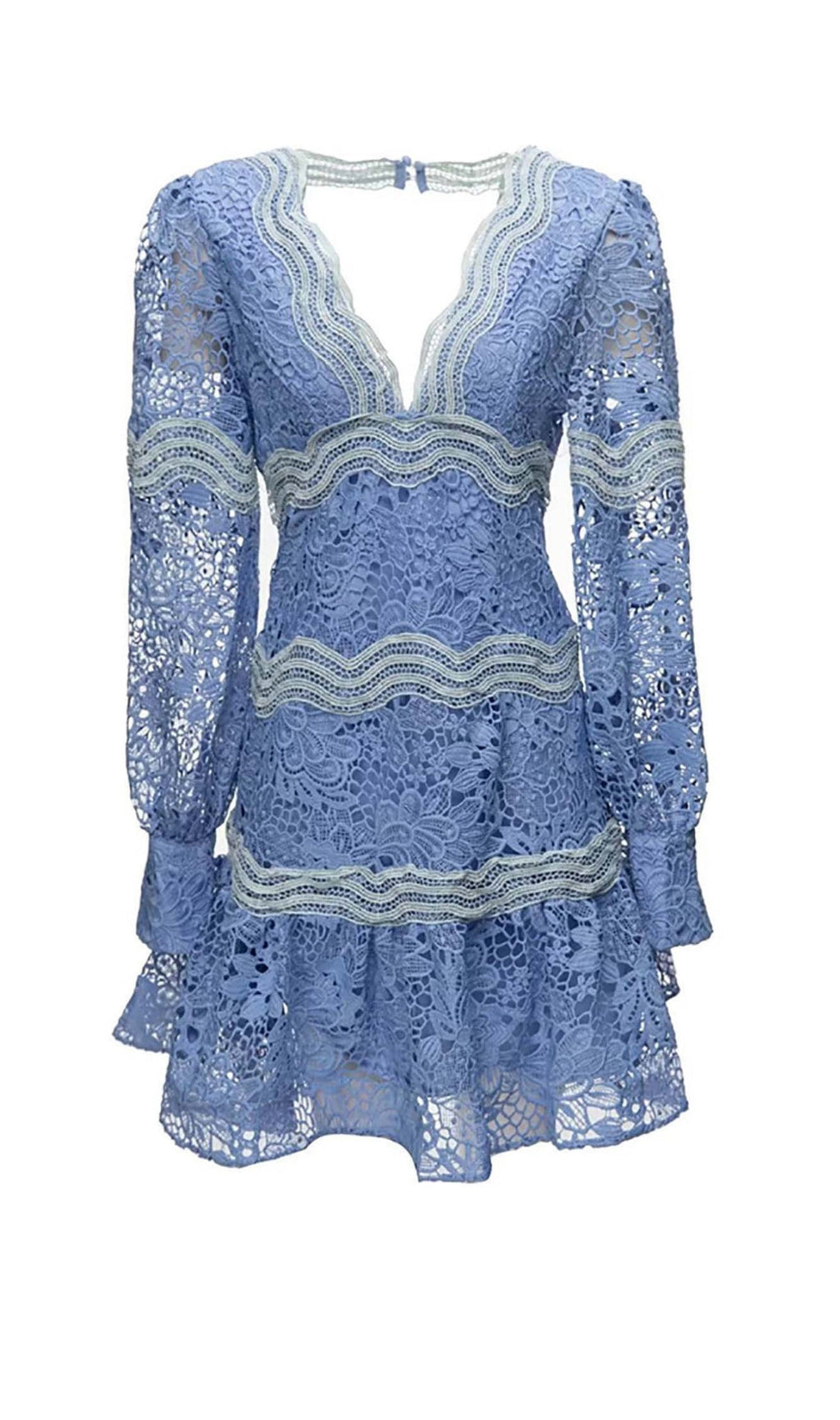 Lace Sleeve Trim Detail Mini Dress In Blue