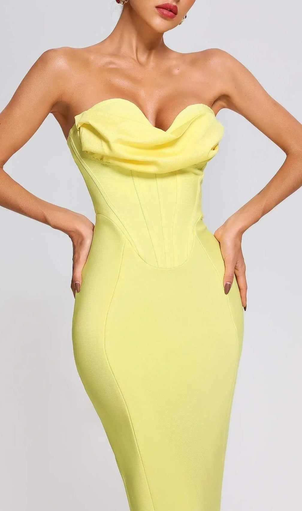 Yellow Strapless Bandage Midi Dress