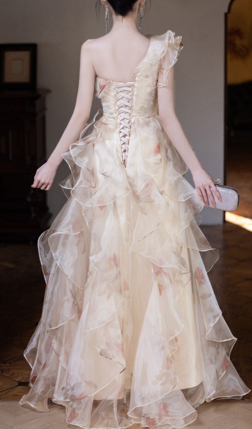 Keelty Opulent One-Shoulder Ruffle Maxi Gown - Enchanting Floral Elegance