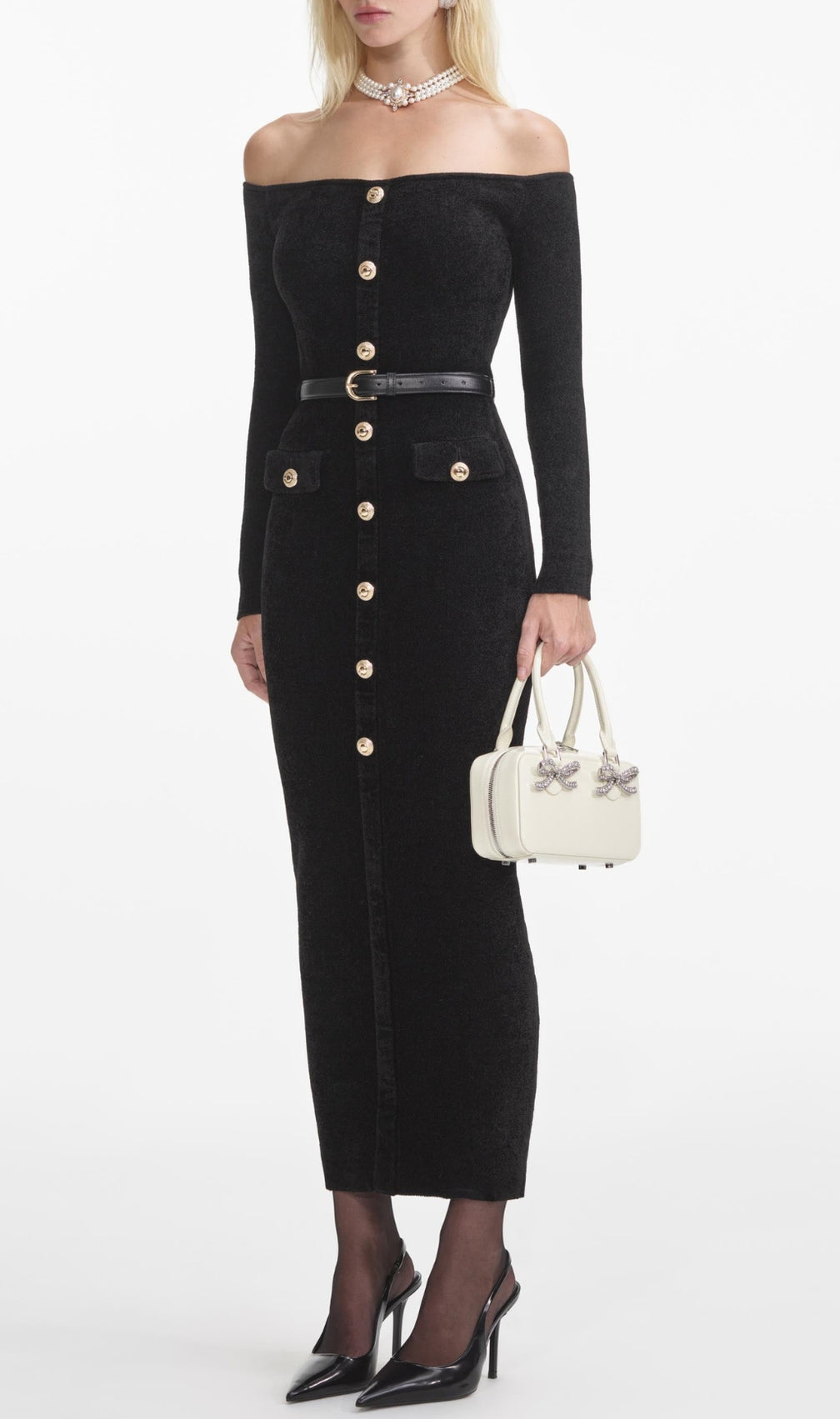 Black Chenille Knit Midi Dress