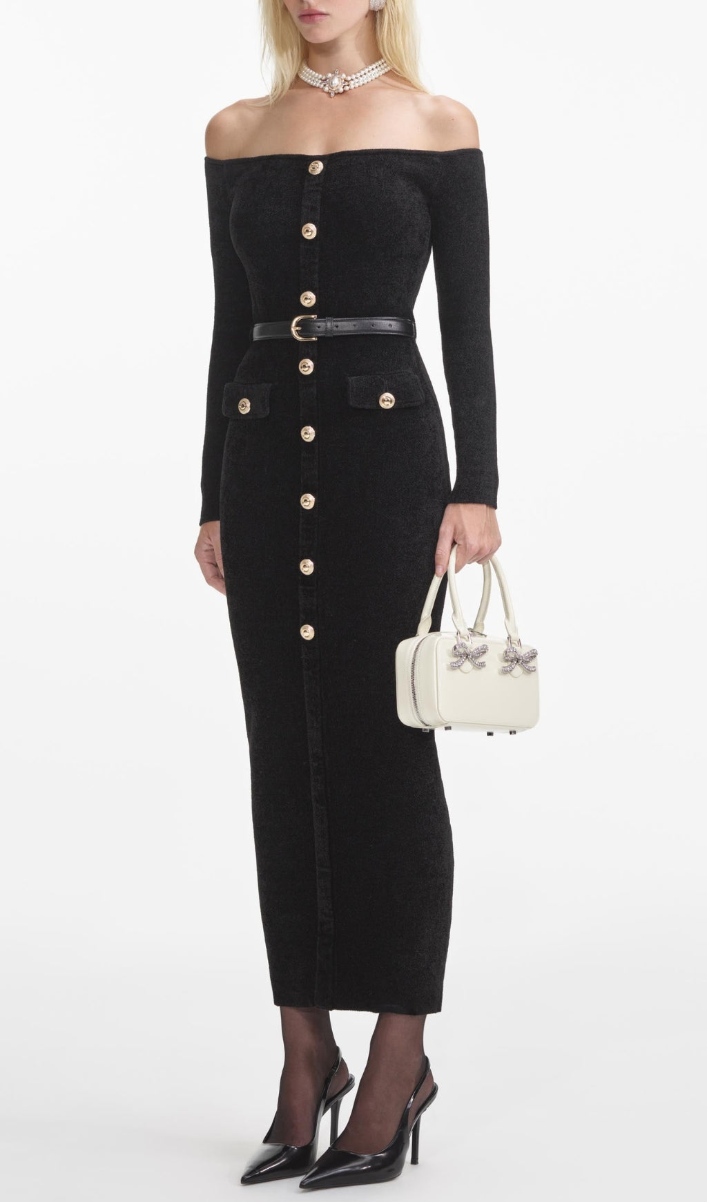 Black Chenille Knit Midi Dress