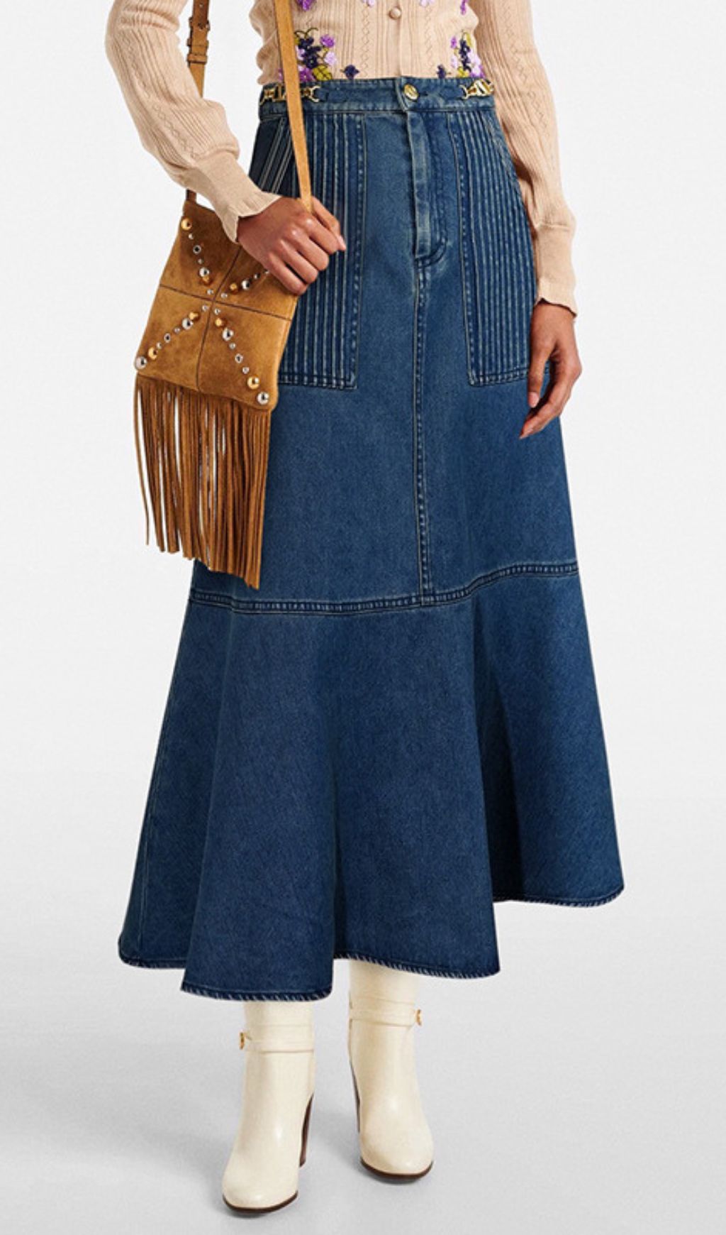 Gates Denim Midi Skirt