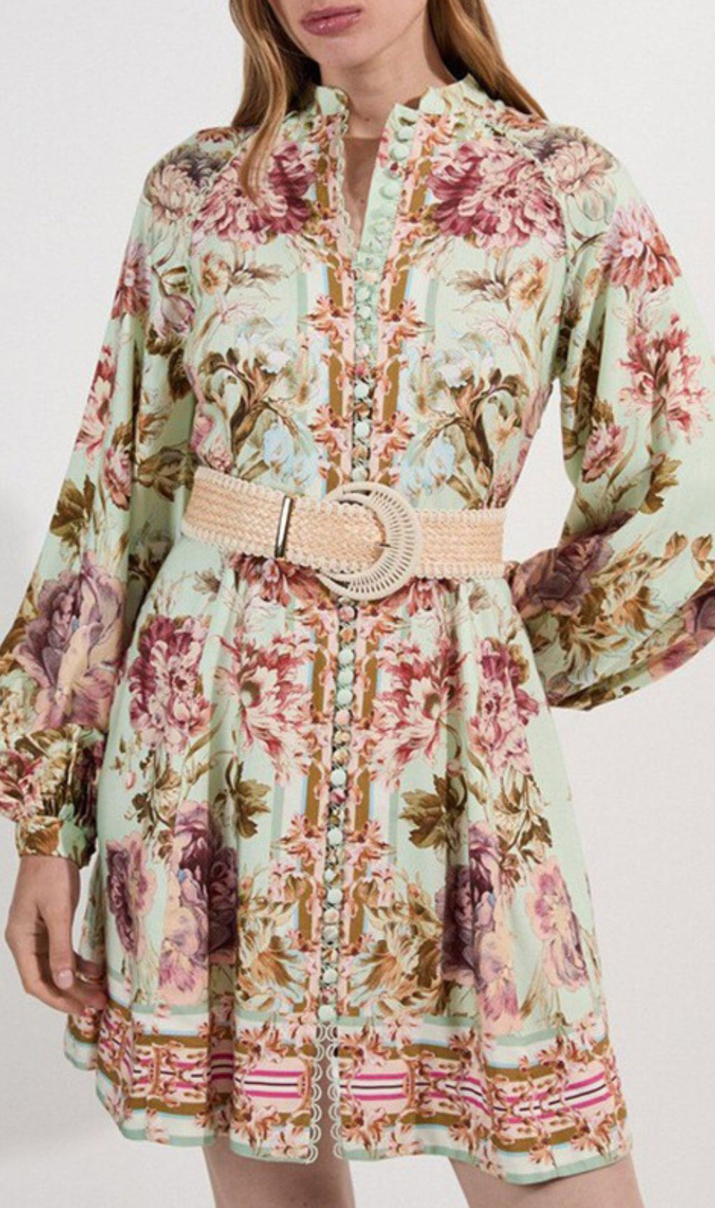 Hilkiah Boho Chic Floral Print Long Sleeve Mini Dress with Woven Belt