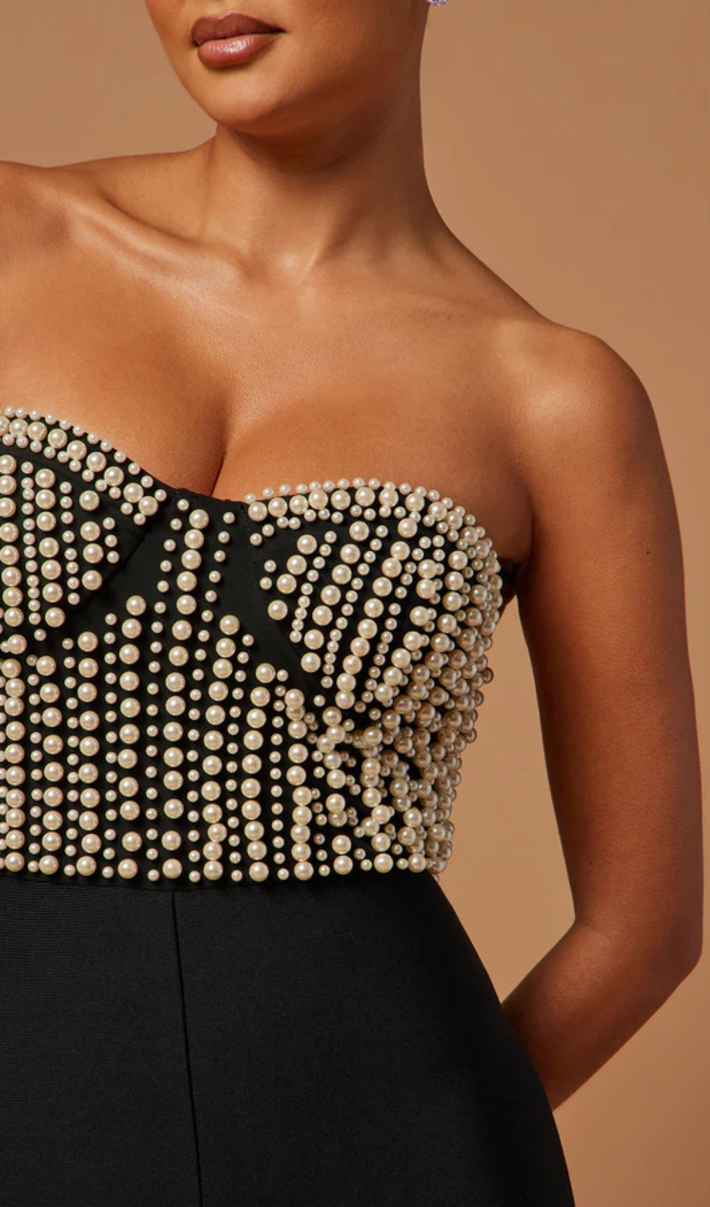 Strapless Bustier Pearl Jumpsuit Black