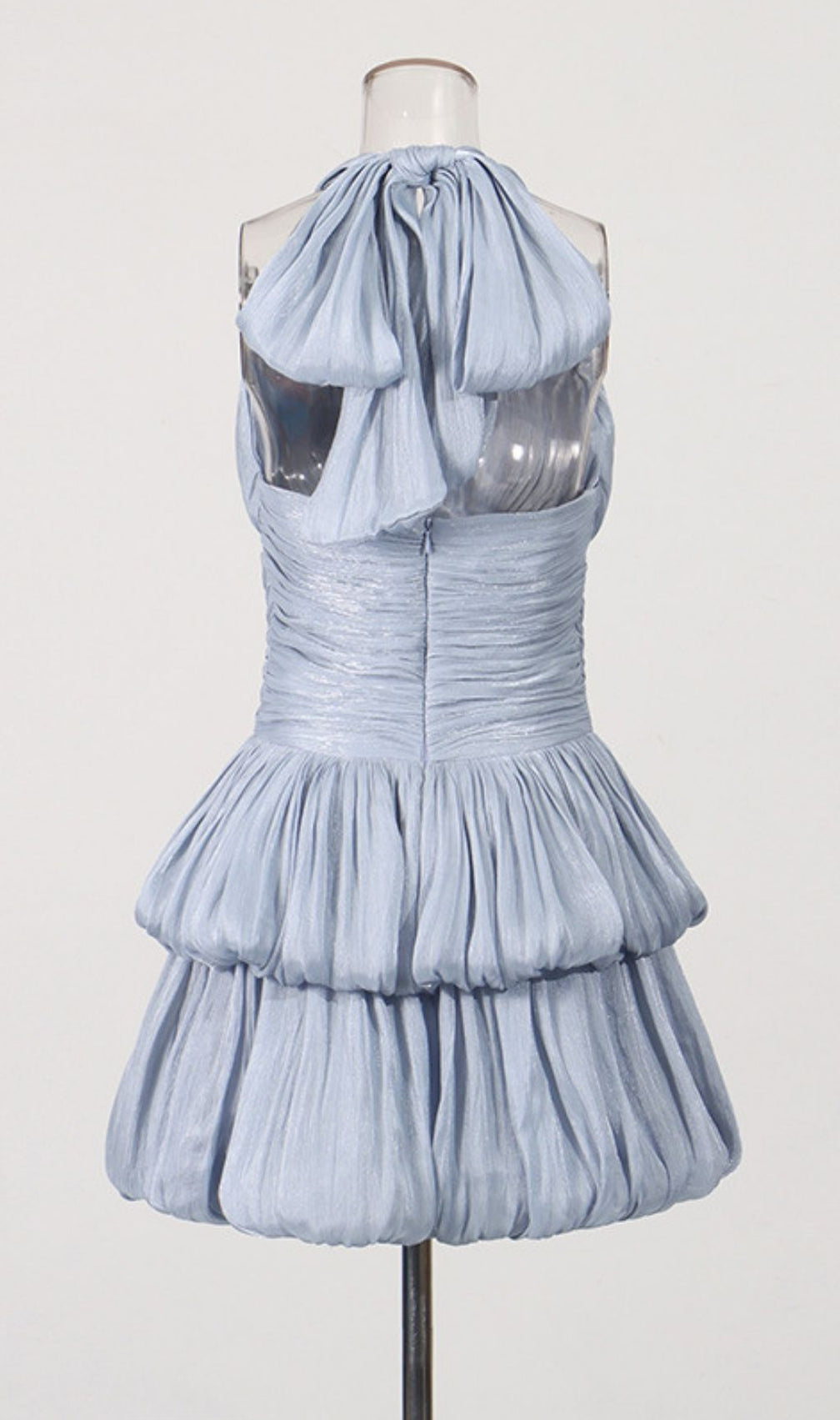 Keyla Chic Grey Halter Pleated Tiered Mini Party Dress