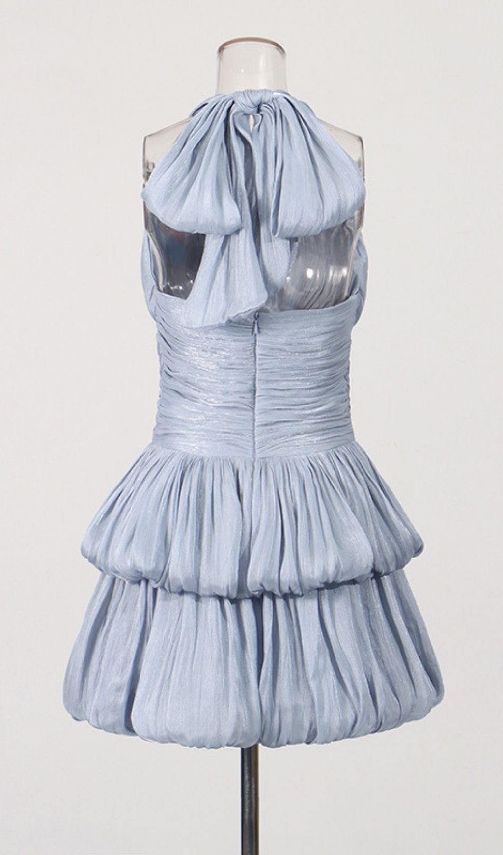 Keyla Chic Grey Halter Pleated Tiered Mini Party Dress