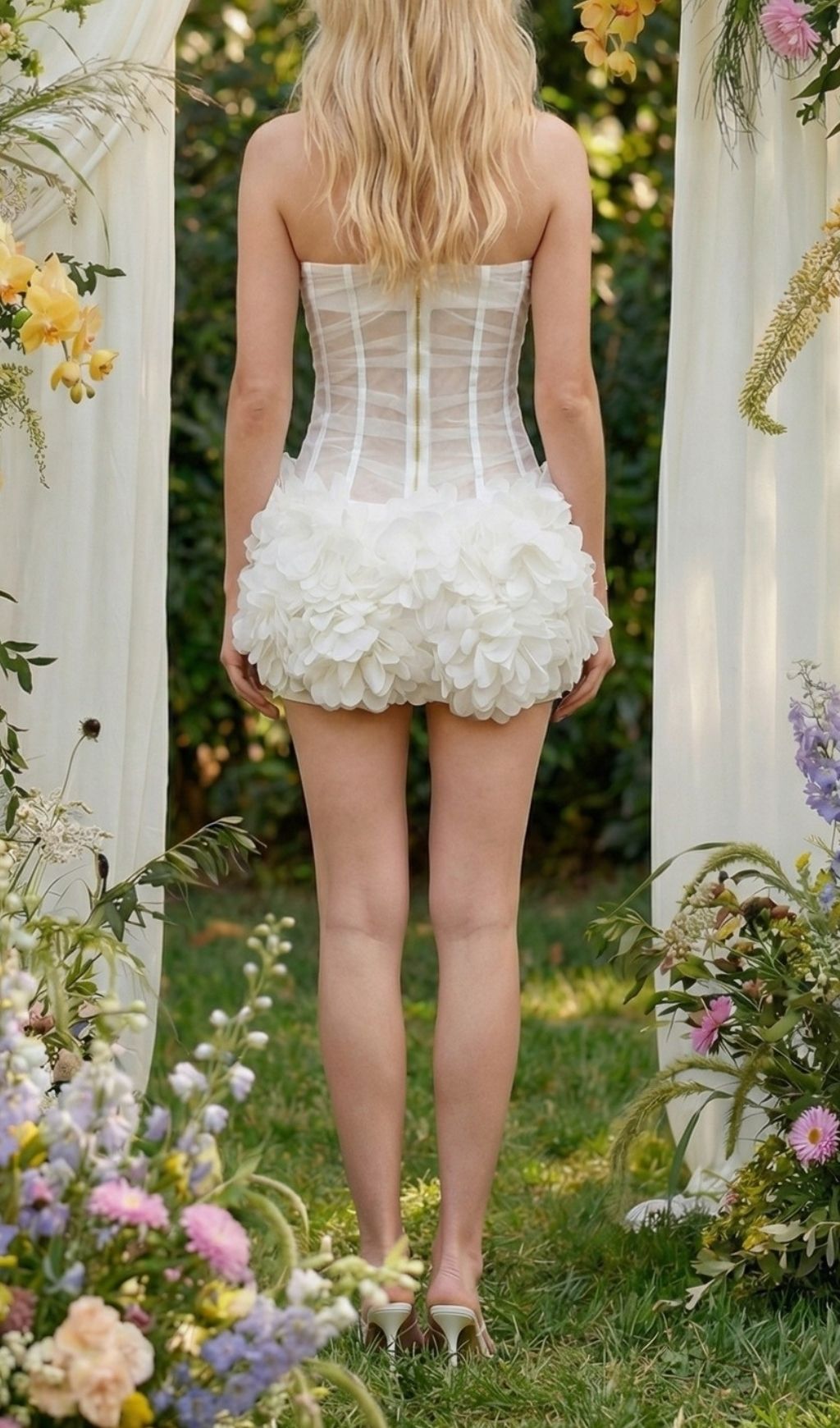 Bovryn Strapless Petal & Mesh Mini Dress - Glamorous Party Statement