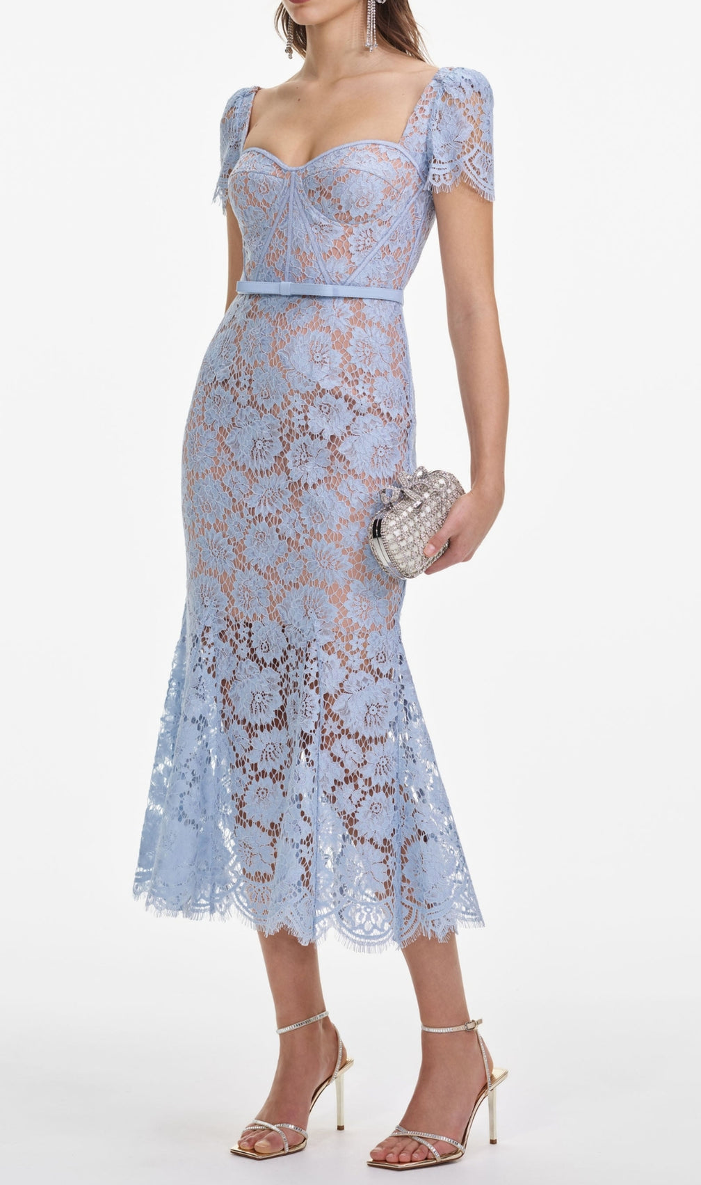 Blue Fine Lace Midi Dress