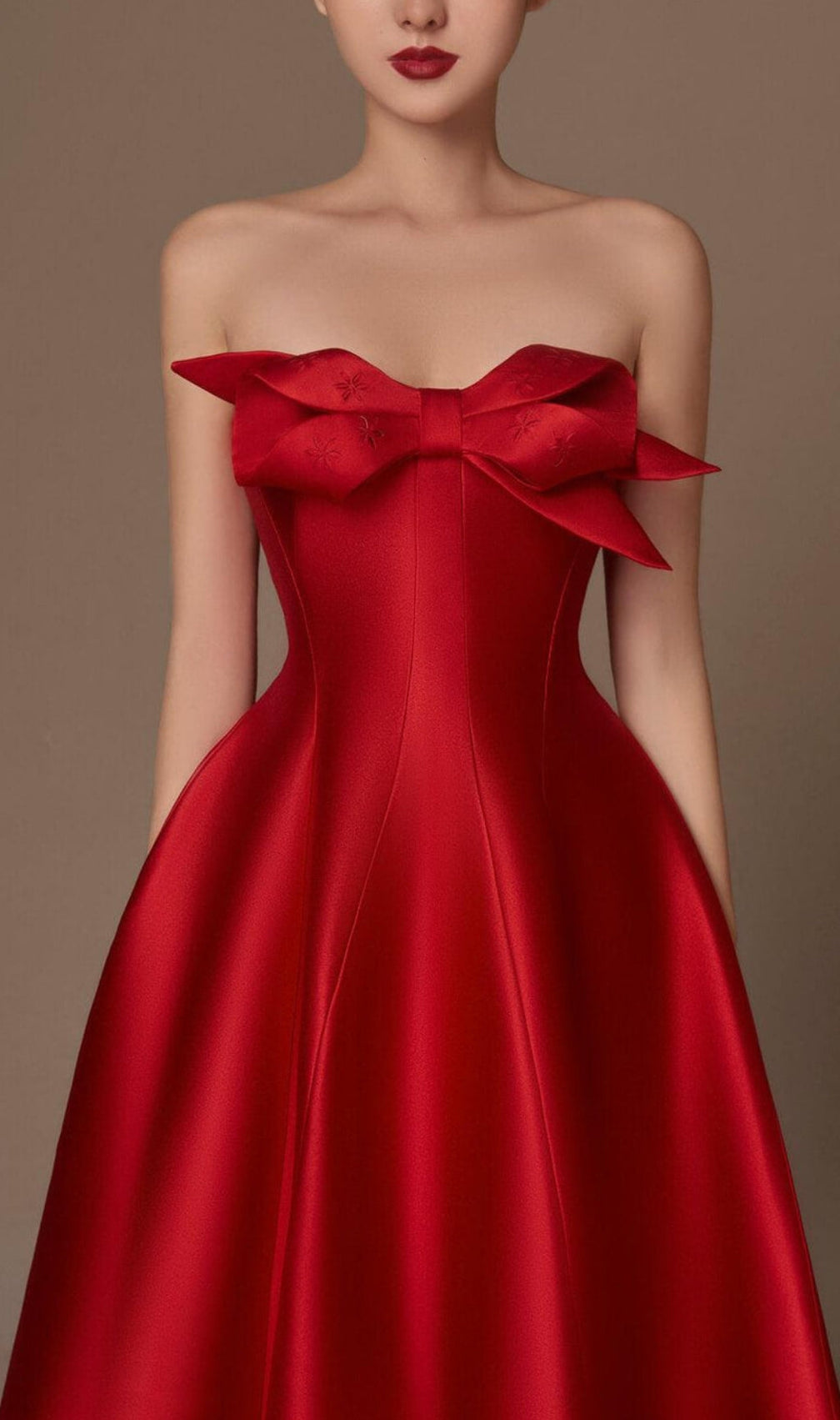 Avani Red Flared Semi-Heart Neck Taffeta Dress