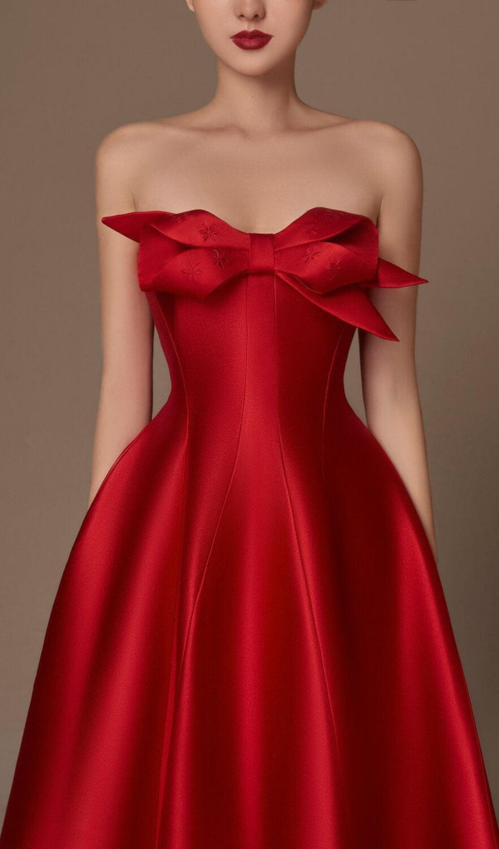 Avani Red Flared Semi-Heart Neck Taffeta Dress